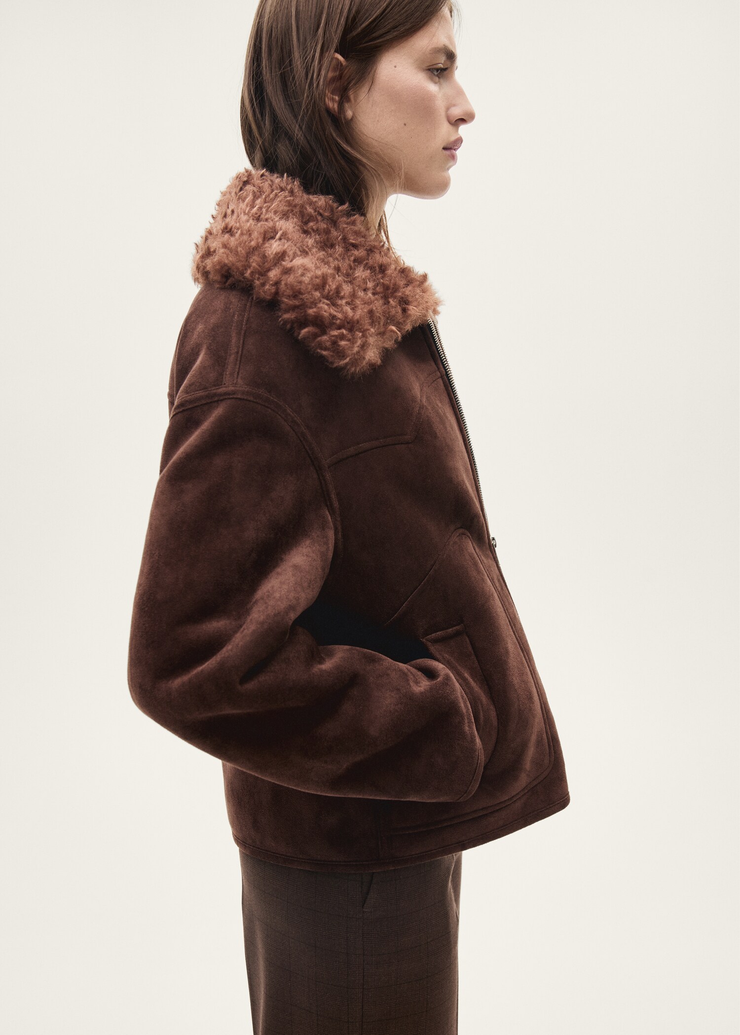 Suede-effect jacket with fleece collar - Medium plane