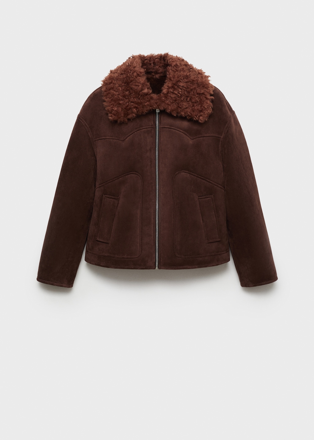 Suede-effect jacket with fleece collar - Women | MANGO USA Suede-effect jacket with fleece collar - Women | MANGO USA