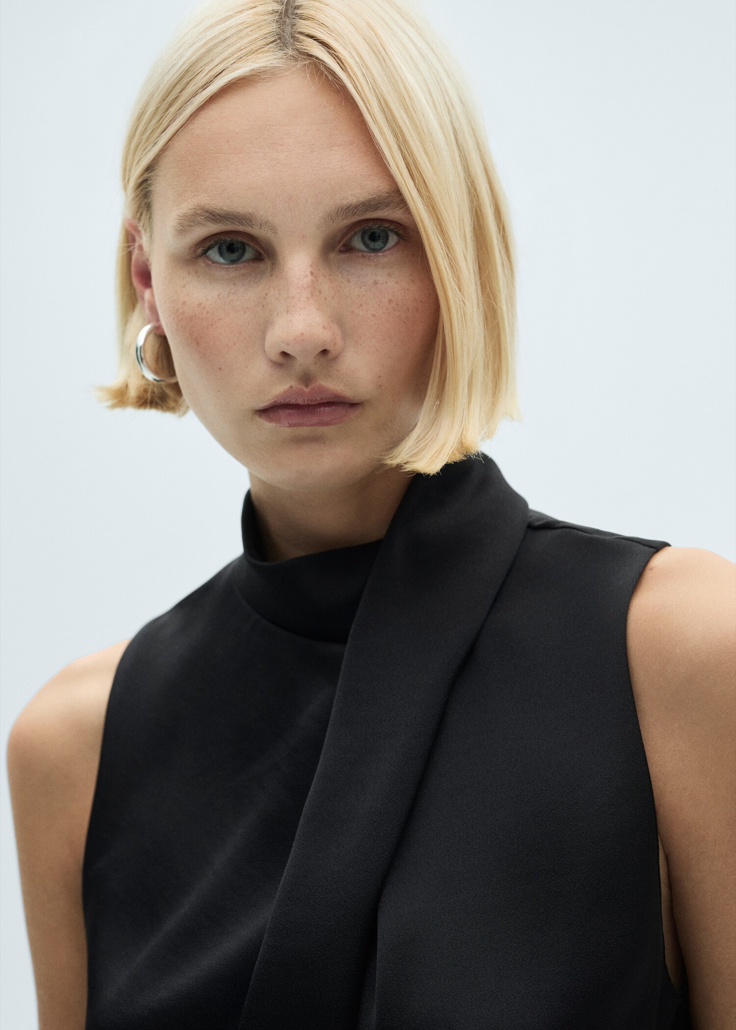 Turtleneck draped satin blouse - Details of the article 1