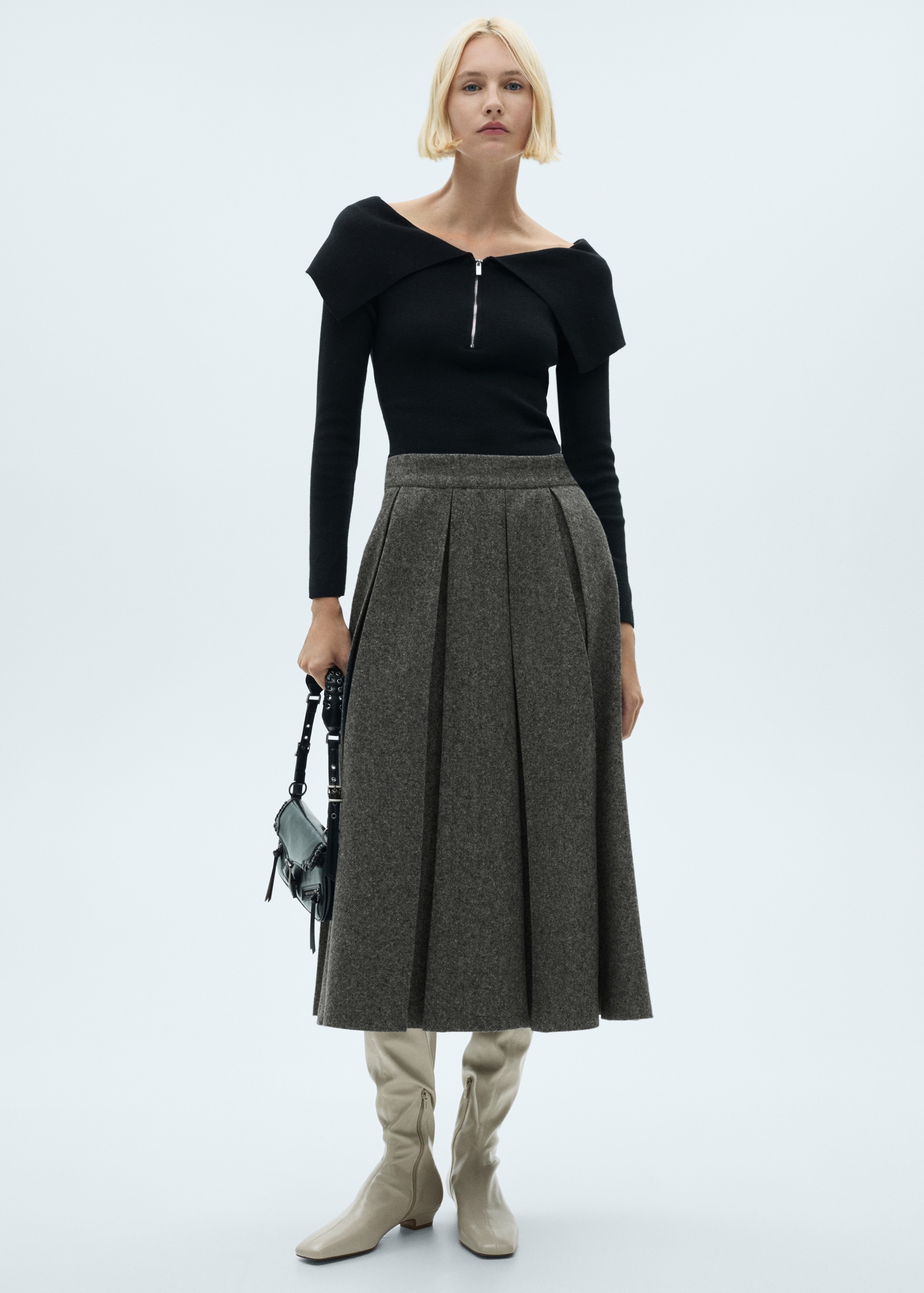 Marbled wool pleated skirt Women MANGO Vietnam - Main Image