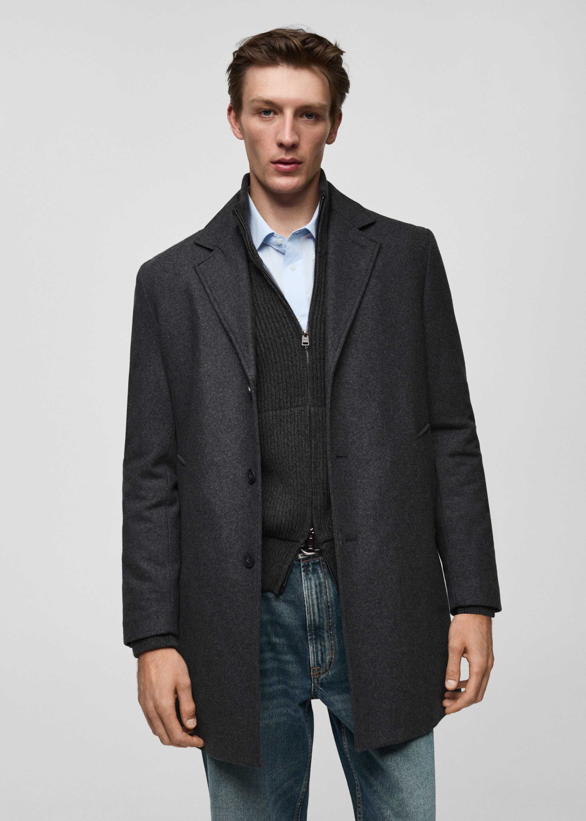 Regular fit quilted wool coat - Medium plane