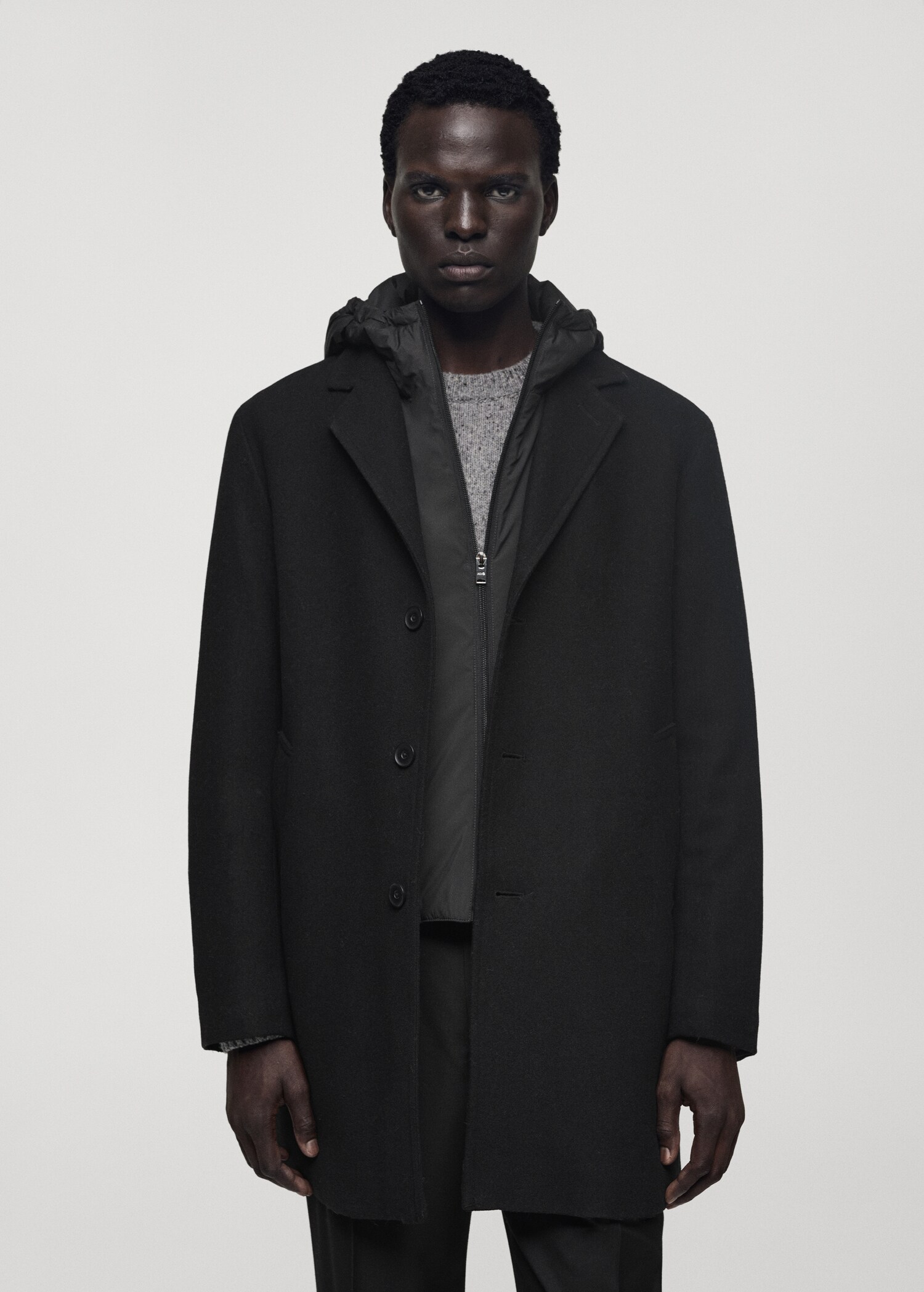 Manteau laine capuche intérieur matelassé - Plan moyen