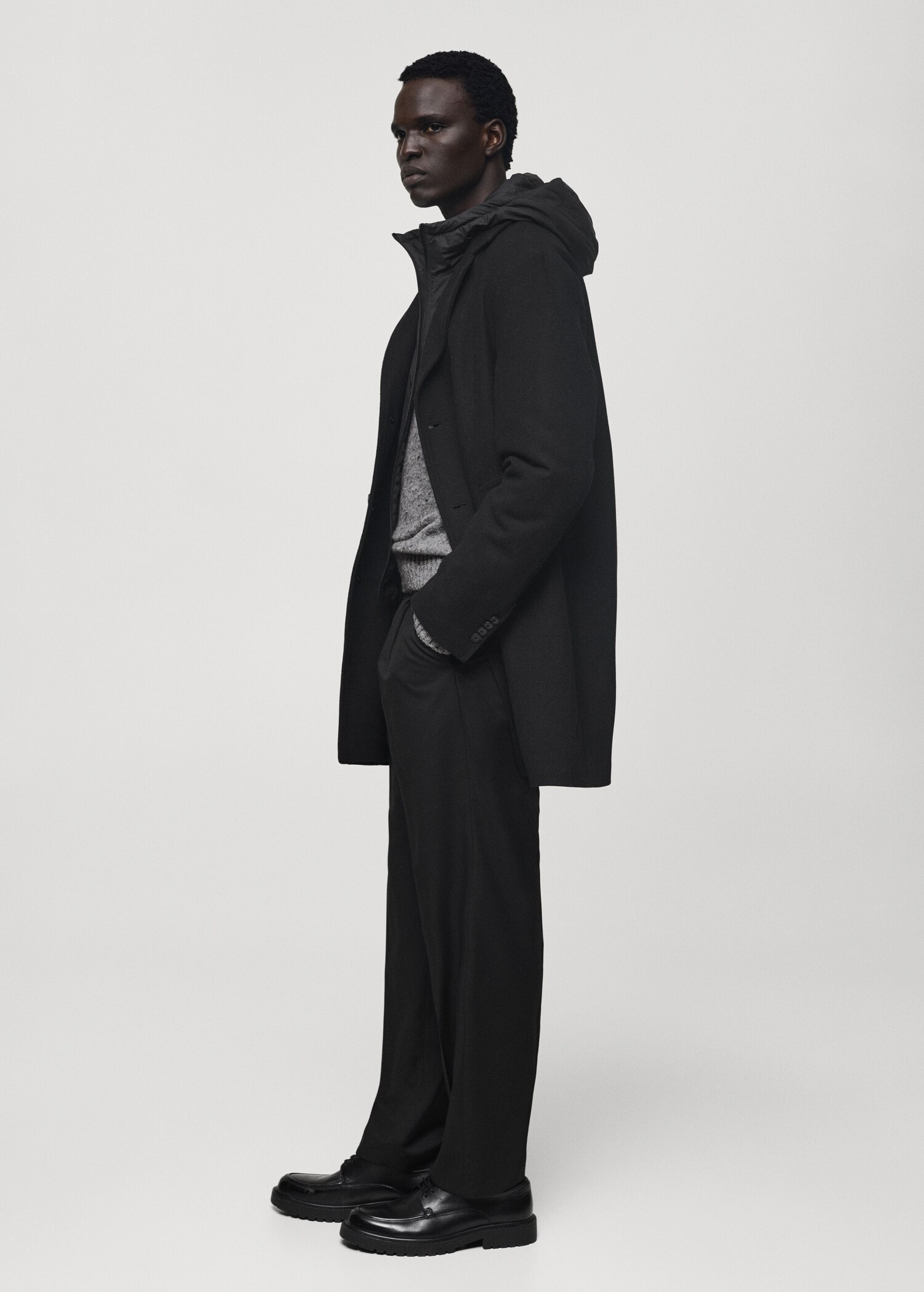 Manteau laine capuche intérieur matelassé - Détail de l'article 2