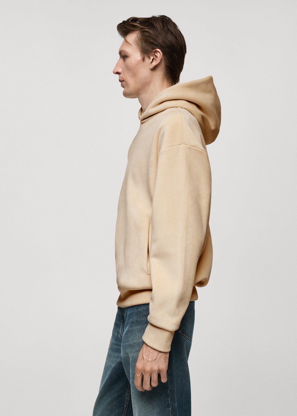 Mango Man Corduroy Hooded Sweatshirt Ecru S Men