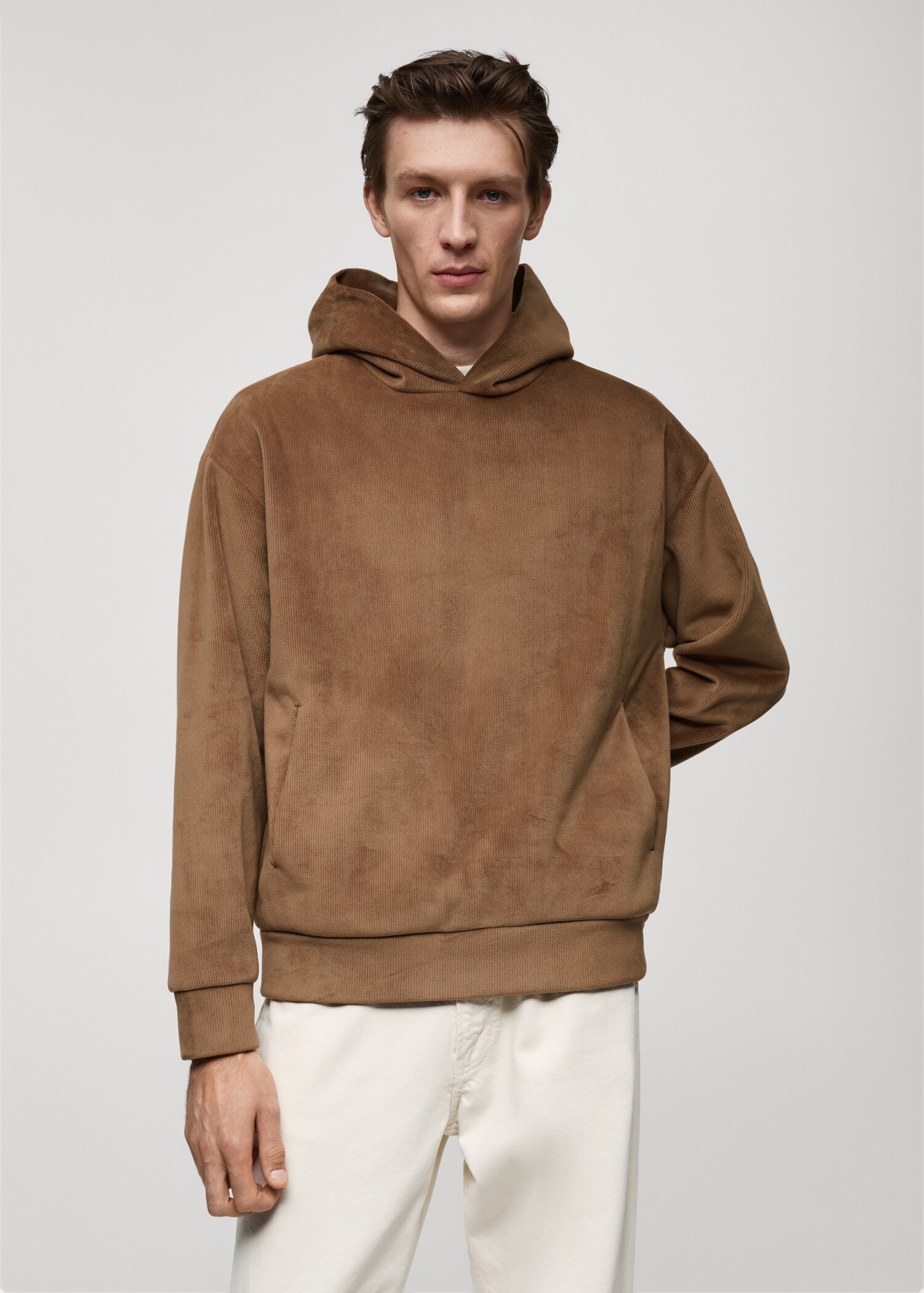 Sweat-shirt capuche velours côtelé - Plan moyen