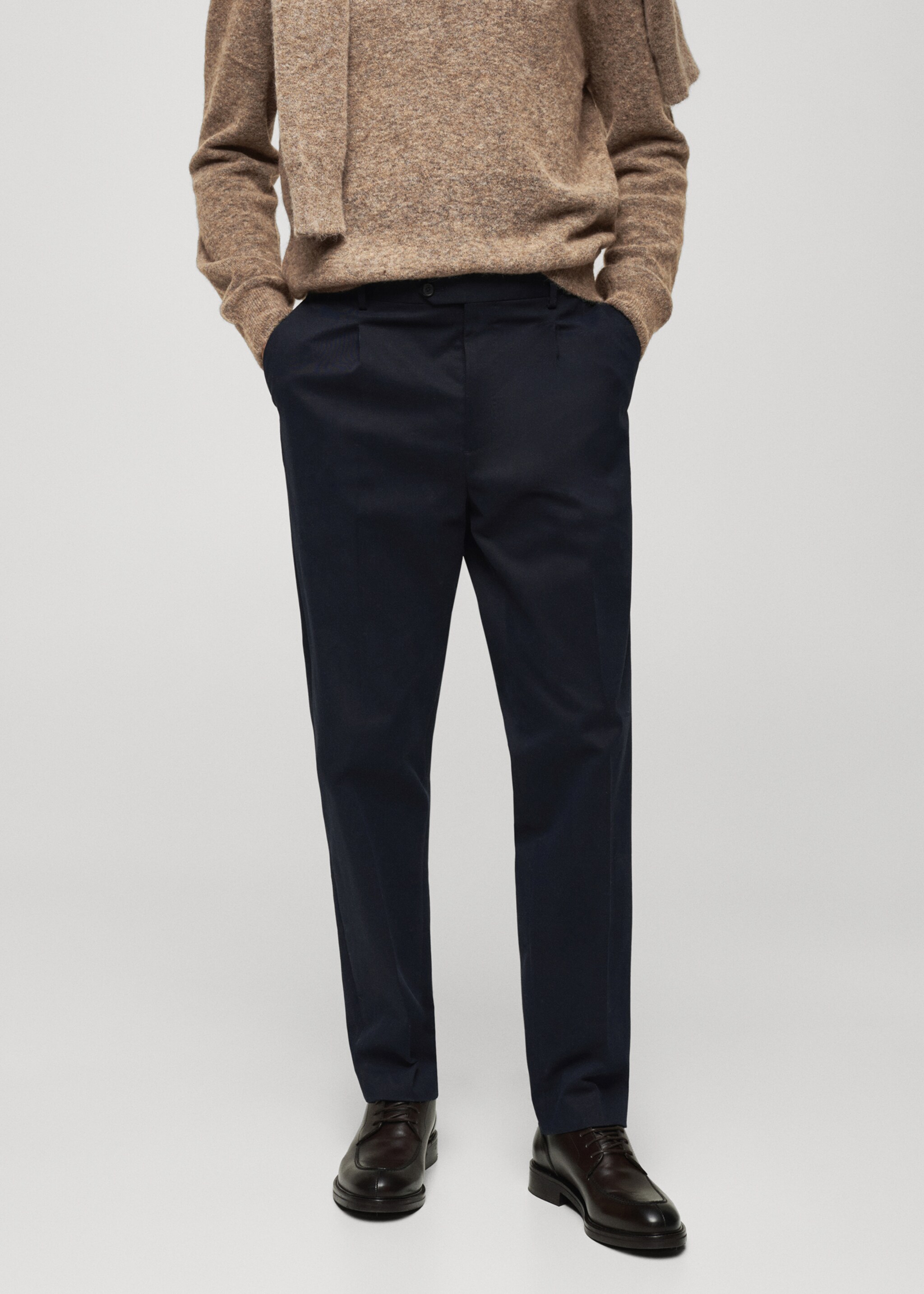 Cotton twill pleated trousers - Medium plane