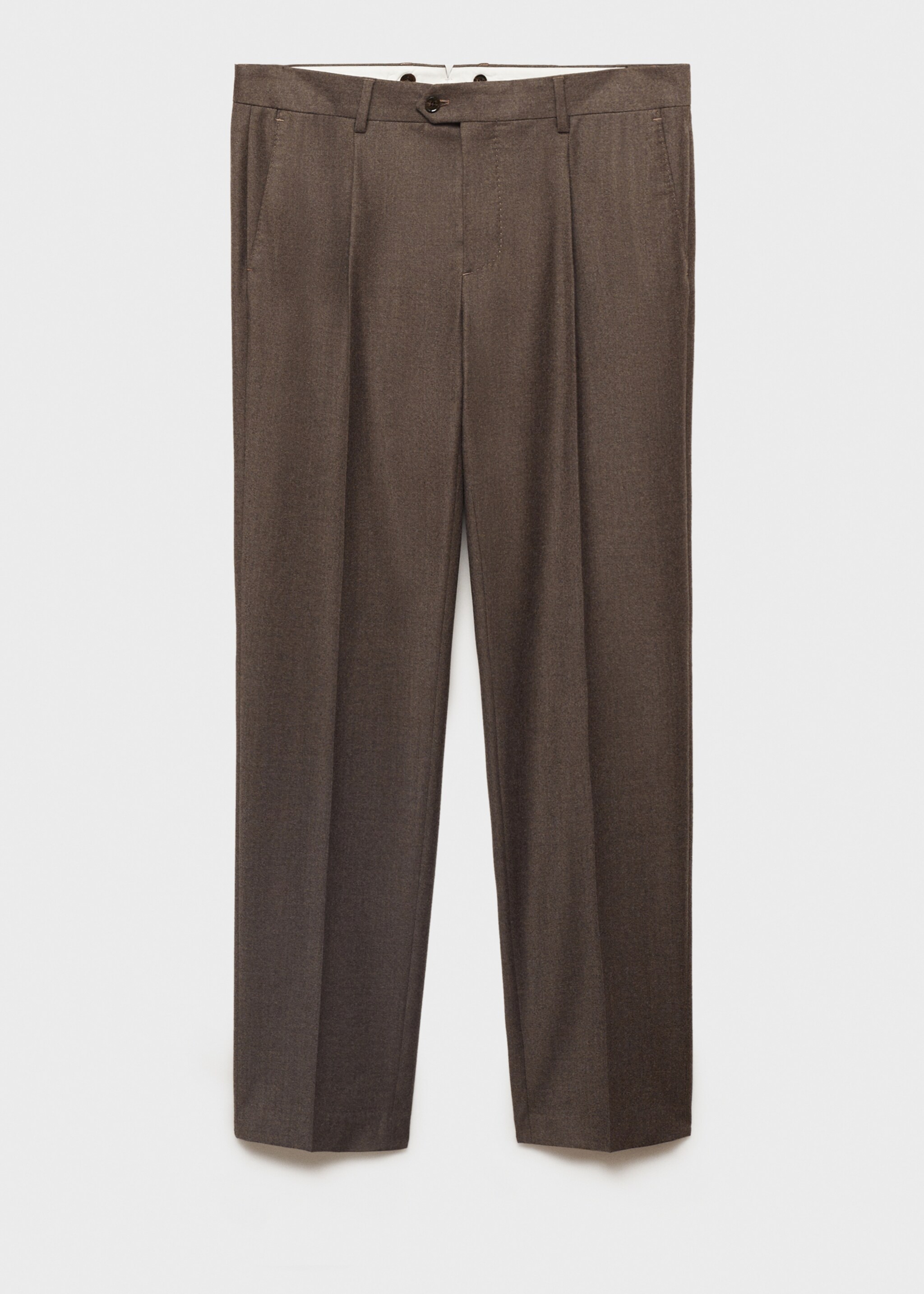 100% Italian virgin wool flannel suit trousers - Article without model, Brown. Ref: 77027937-00.