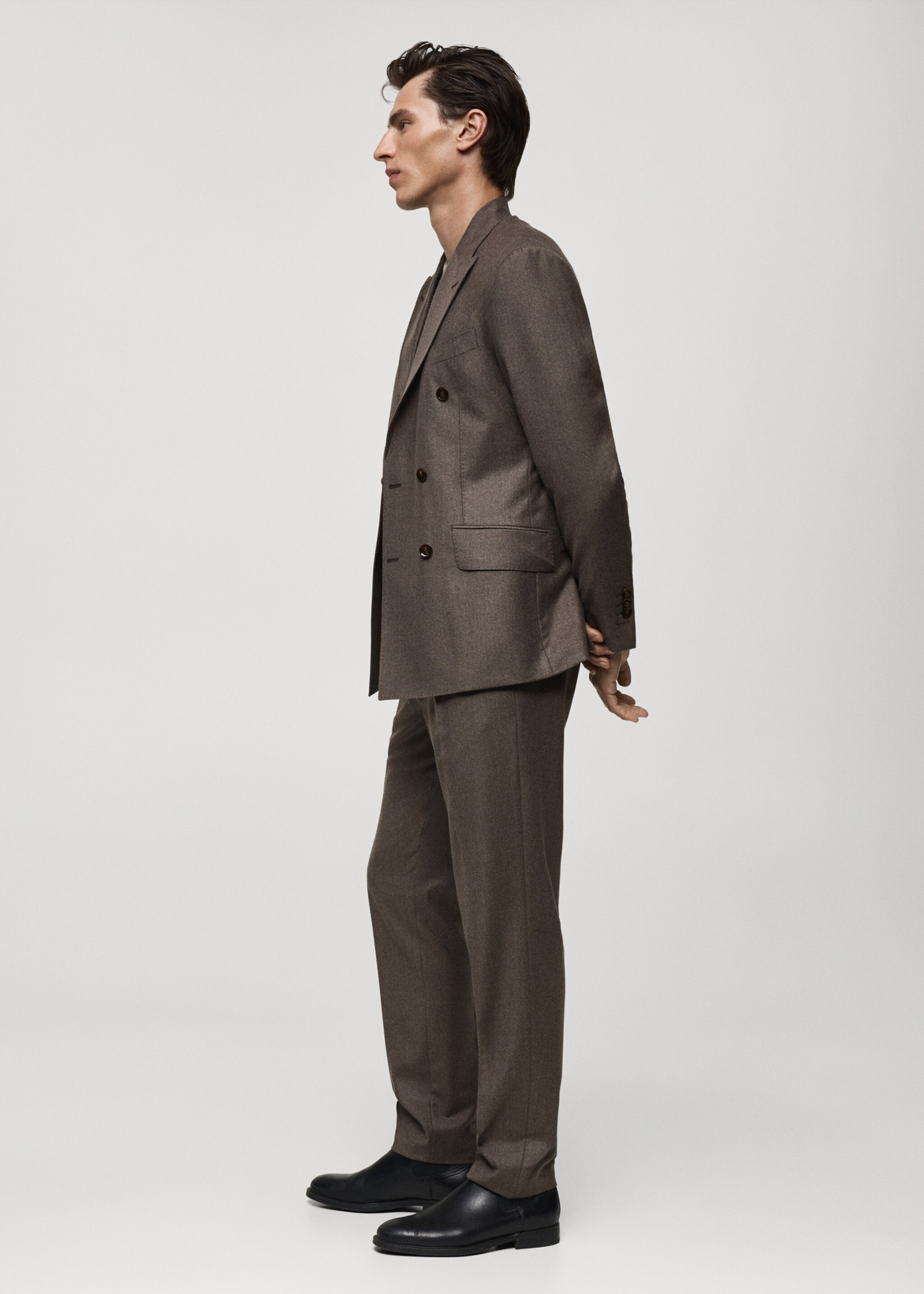 100% Italian virgin wool flannel suit trousers - Details of the article 2, Brown. Ref: 77027937-00.