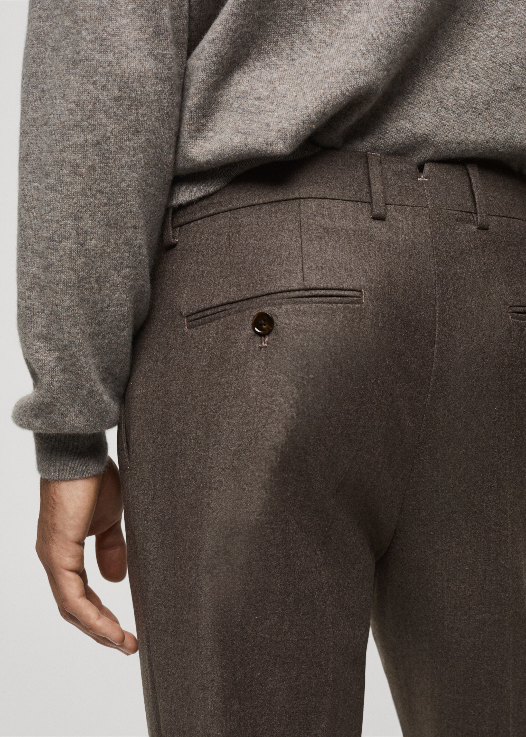 100% Italian virgin wool flannel suit trousers - Details of the article 6, Brown. Ref: 77027937-00.