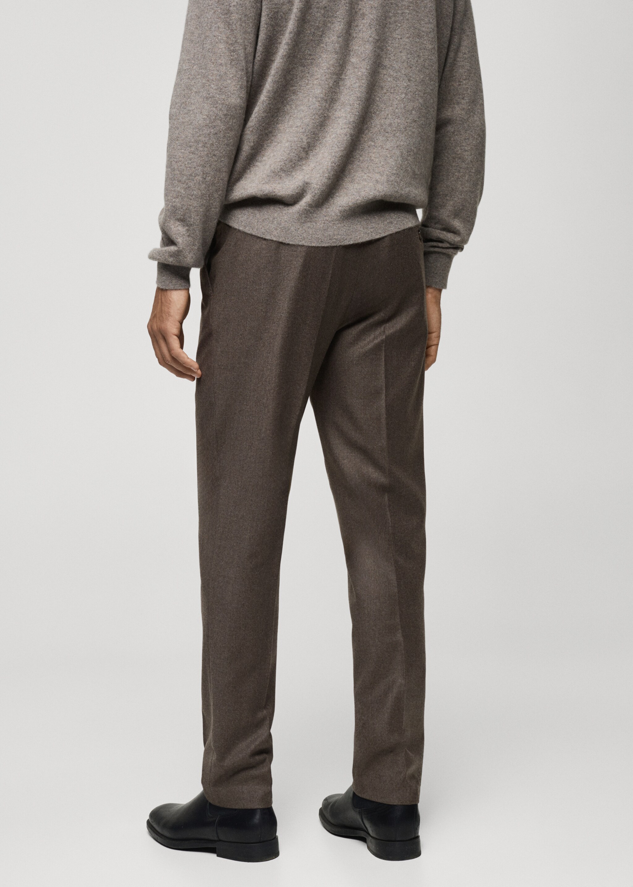 100% Italian virgin wool flannel suit trousers - Reverse of the article, Brown. Ref: 77027937-00.