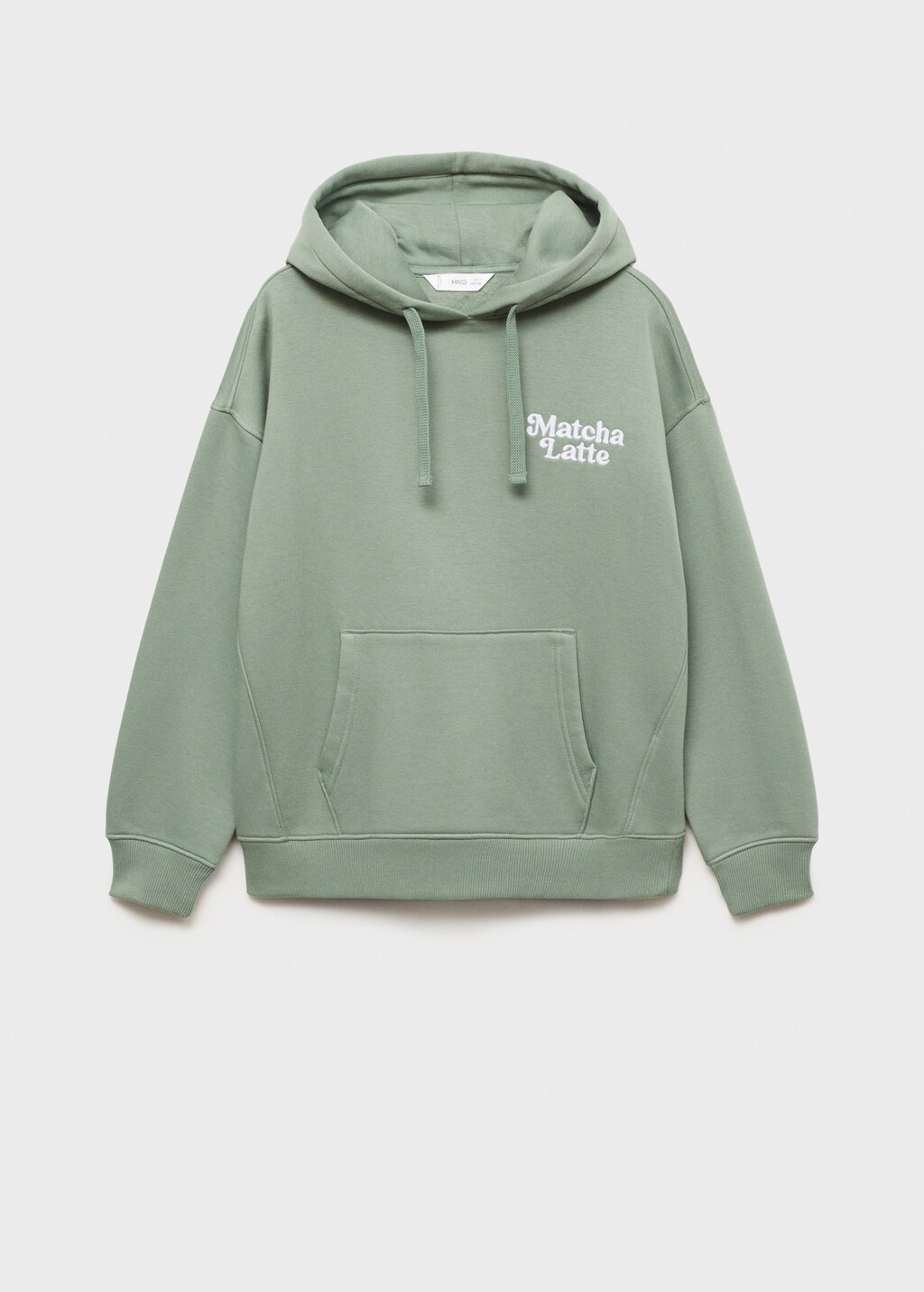 MANGO TEEN Embroidered message kangaroo pocket sweatshirt green XS Teenage girl