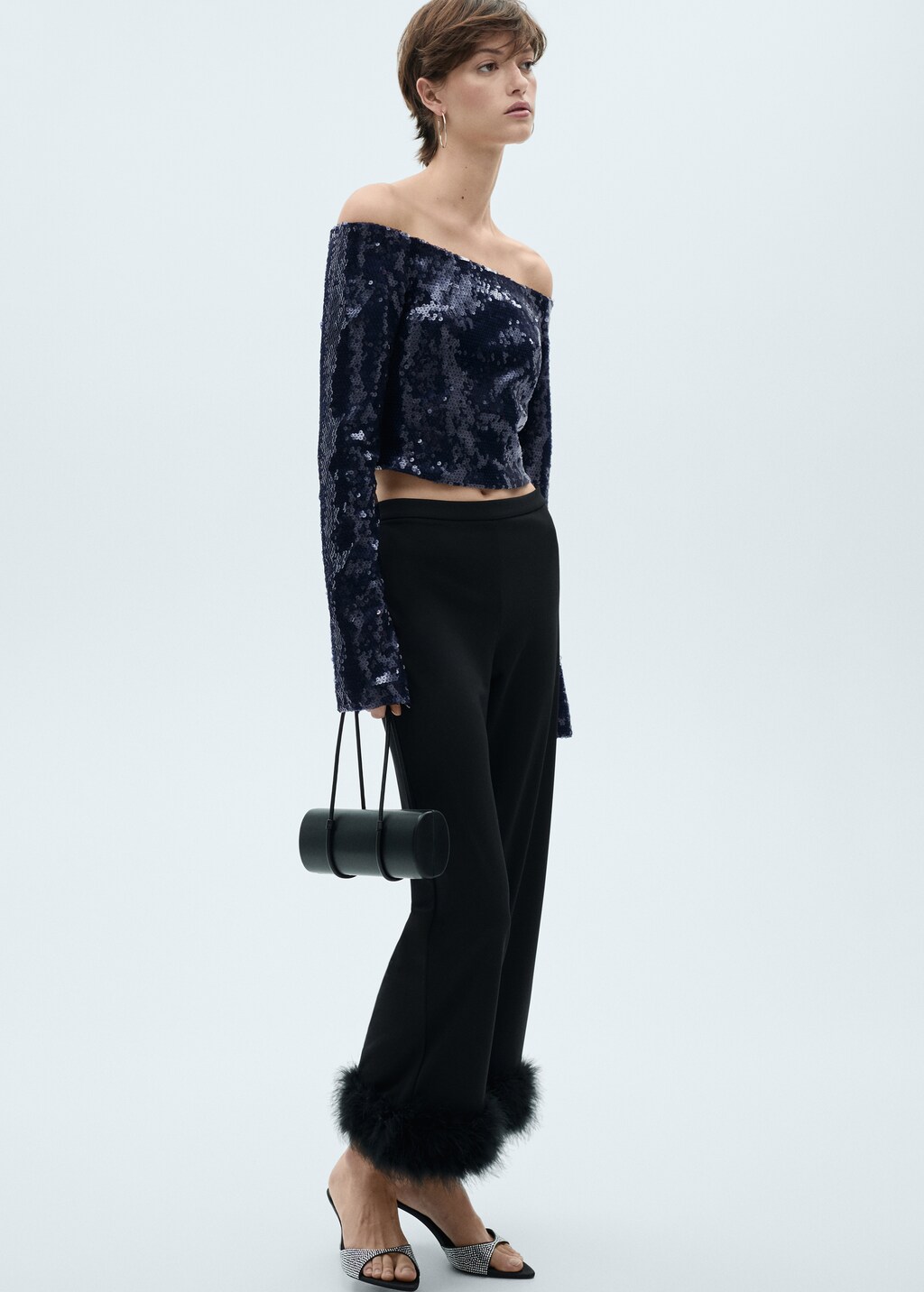 MANGO Off the shoulder sequined blouse blue 8 Woman