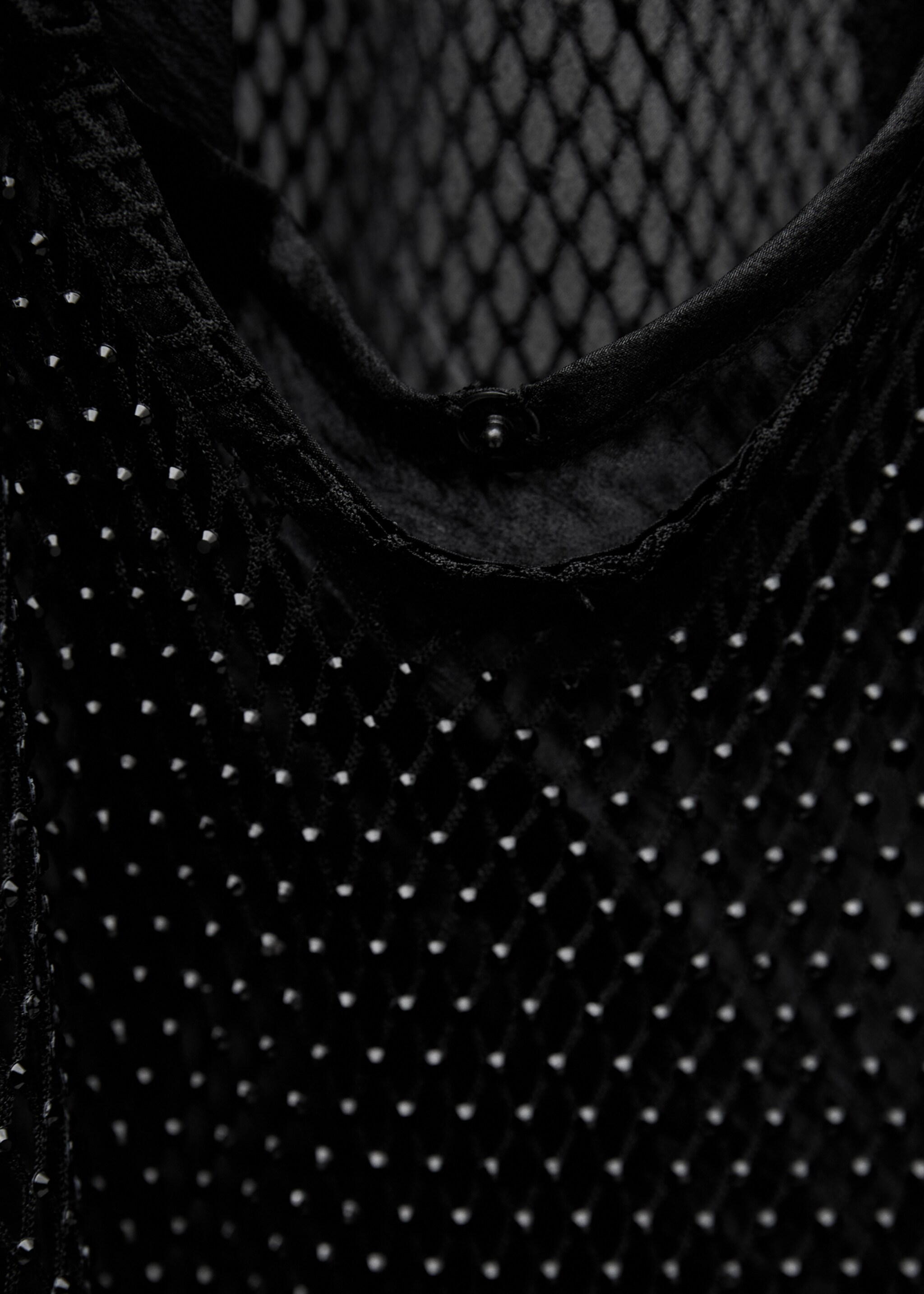 Mesh dress with rhinestone detail - Details of the article 0, Black. Ref: 77029059-00.
