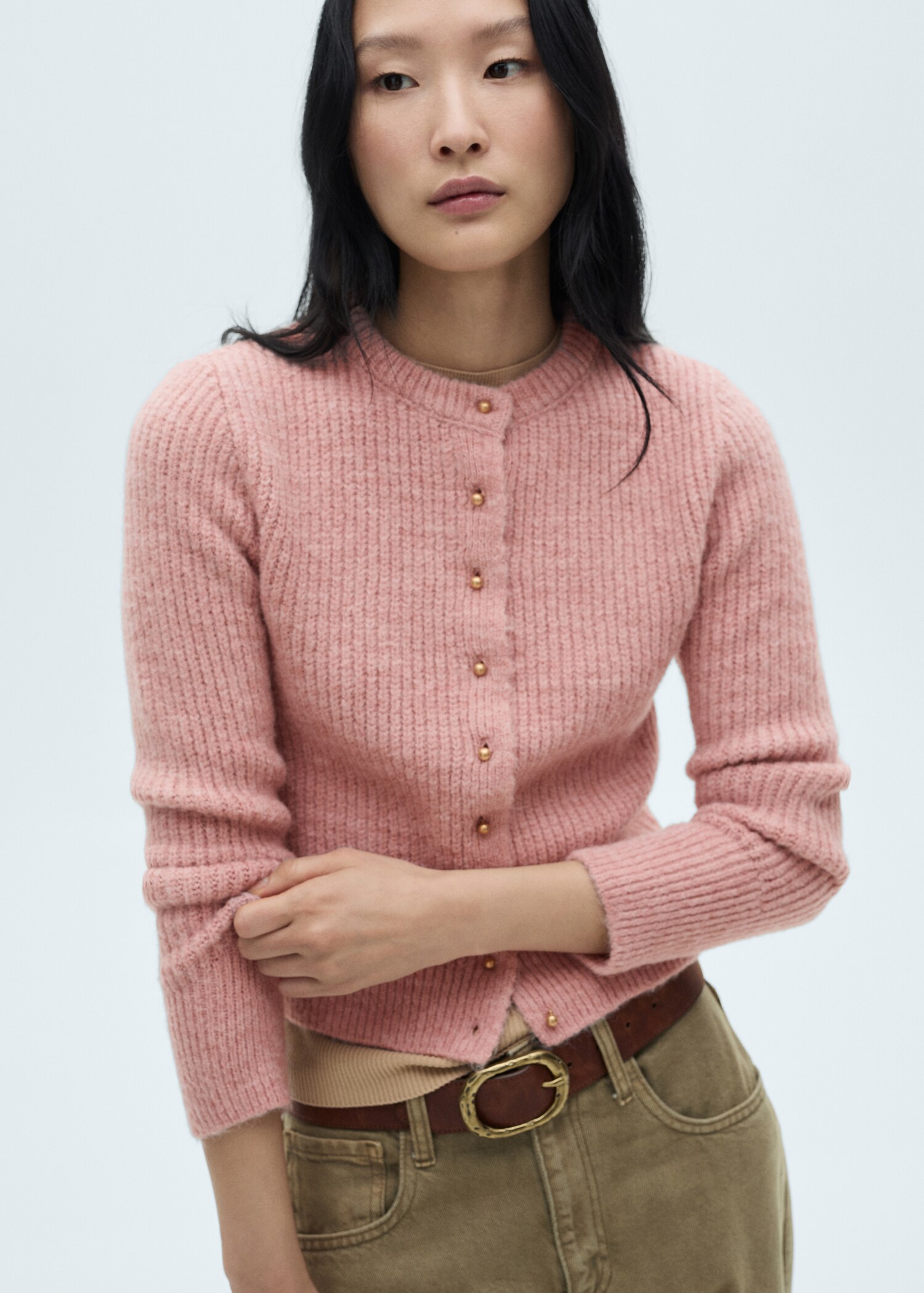 Knitted cardigan with jewel button - Medium plane