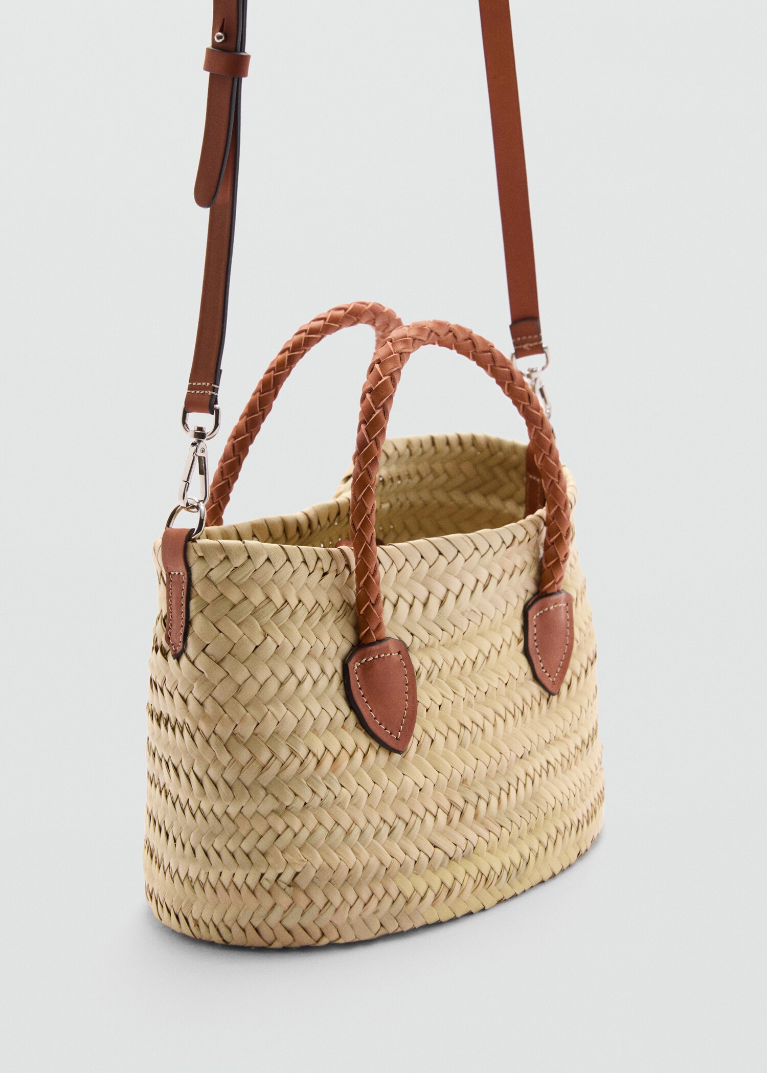 Sac fibre naturelle anses cuir - Plan moyen