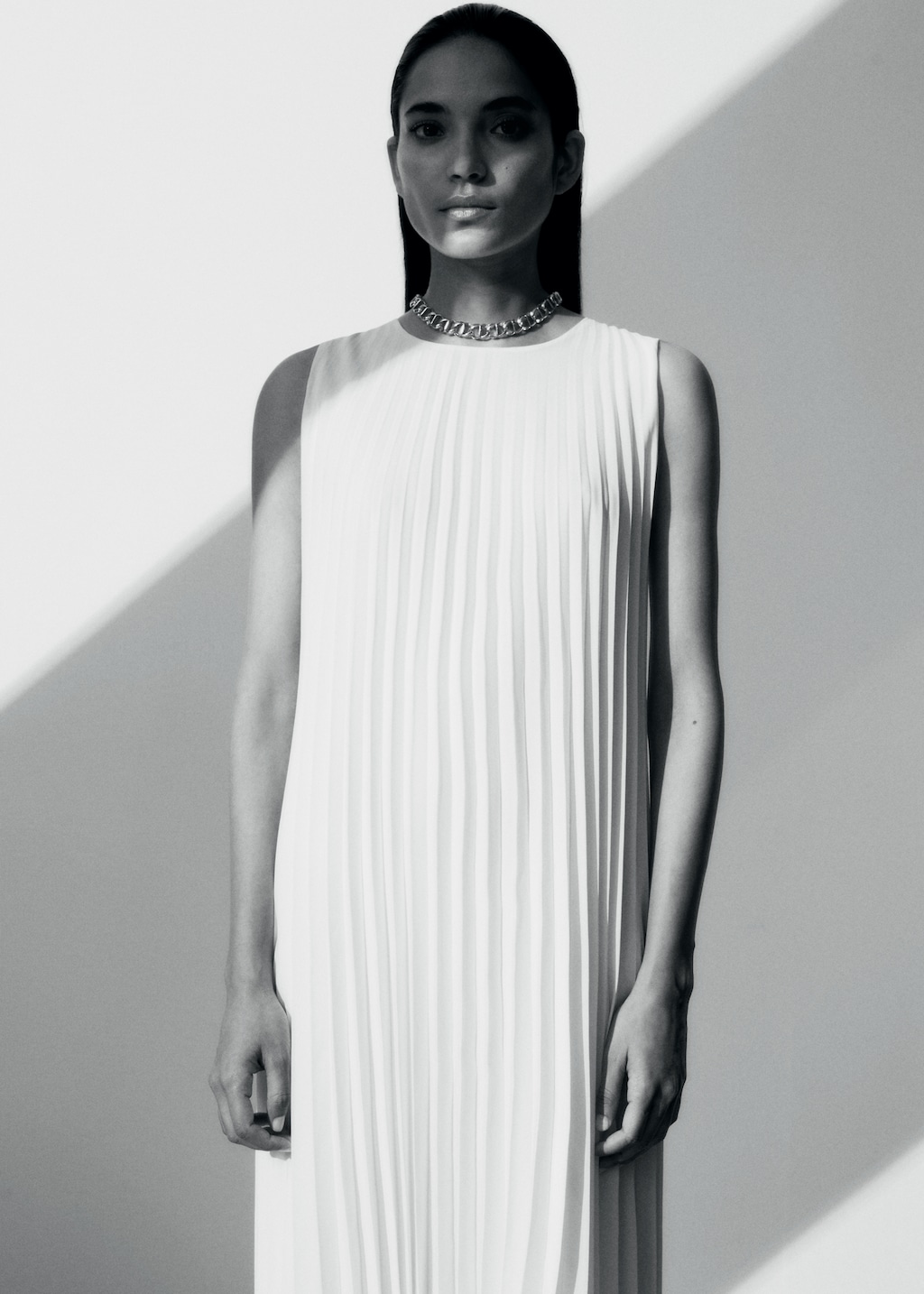 MANGO Pleated A line dress White M Woman