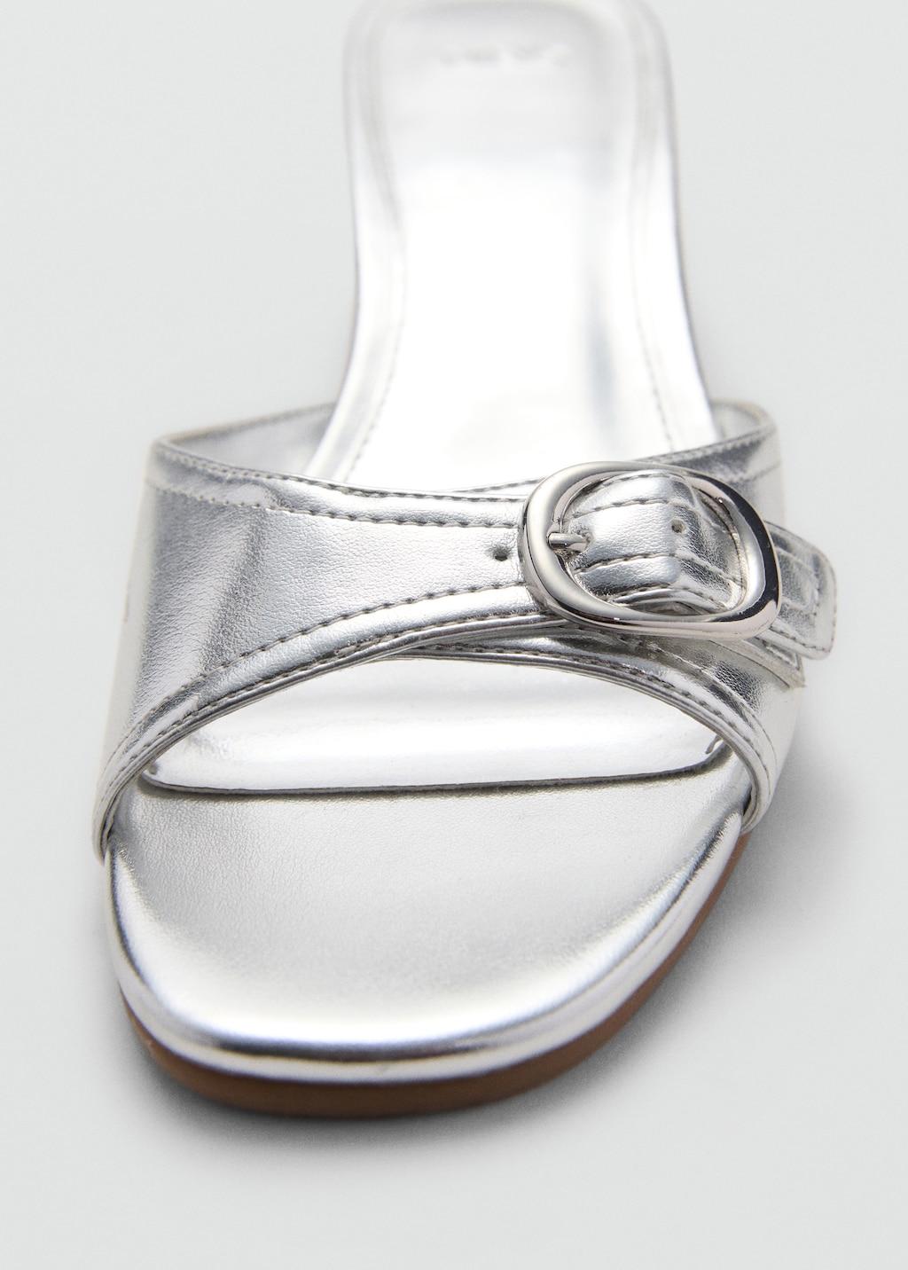 Metallic wedge sandal with buckle detail