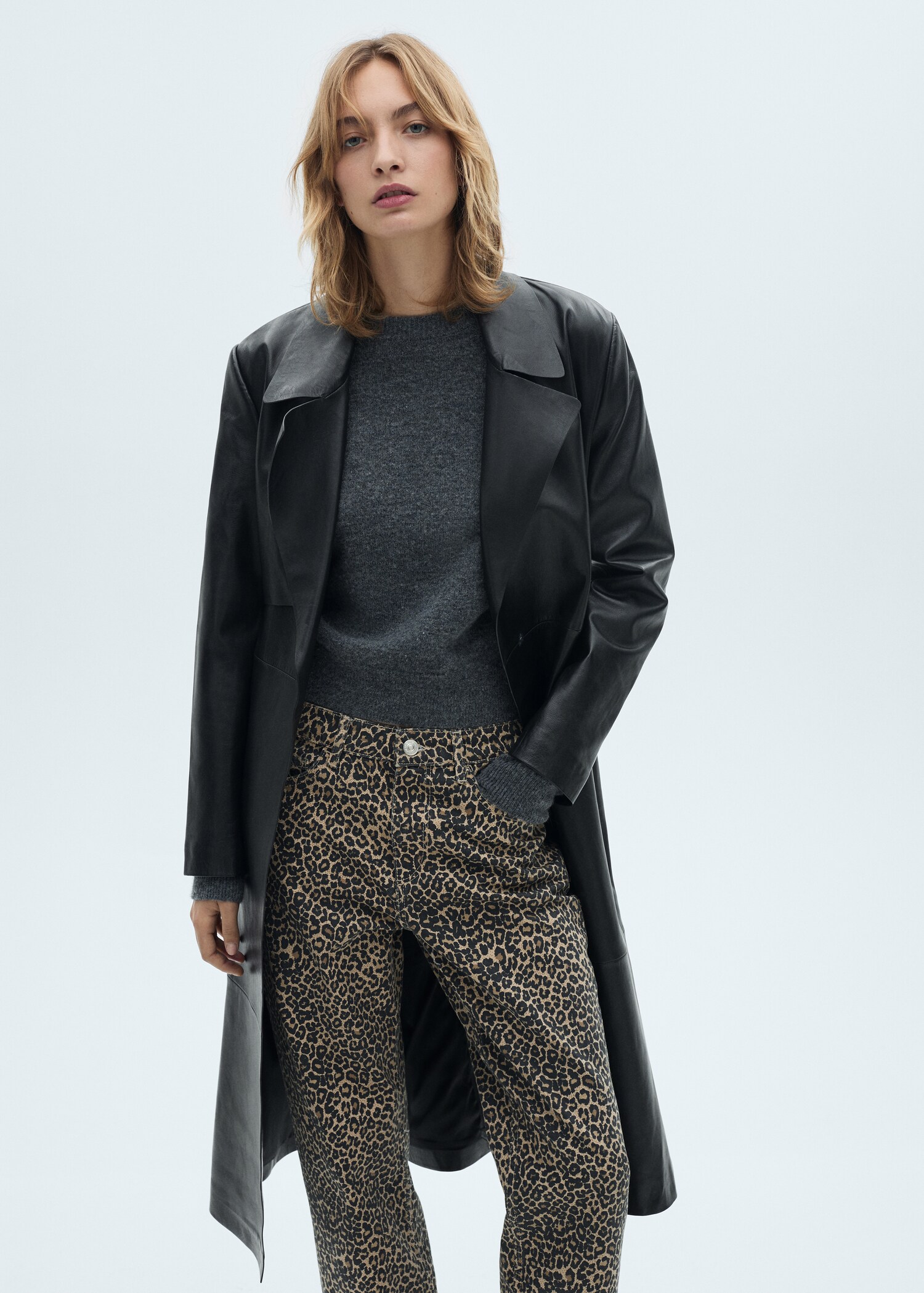 Leopard-print straight jeans - Details of the article 1