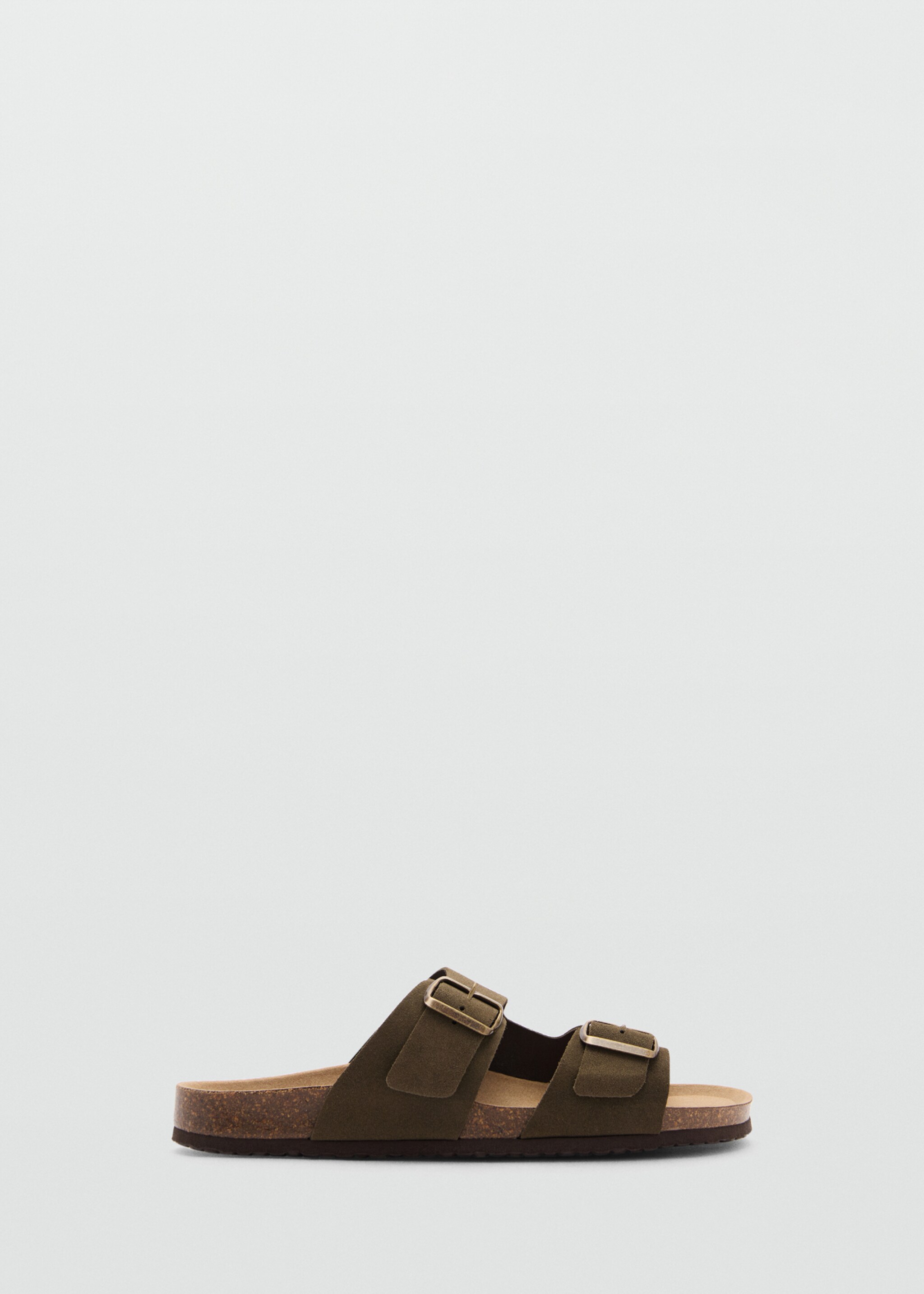 Split leather sandals with buckle - Article without model, Khaki. Ref: 77030389-00.