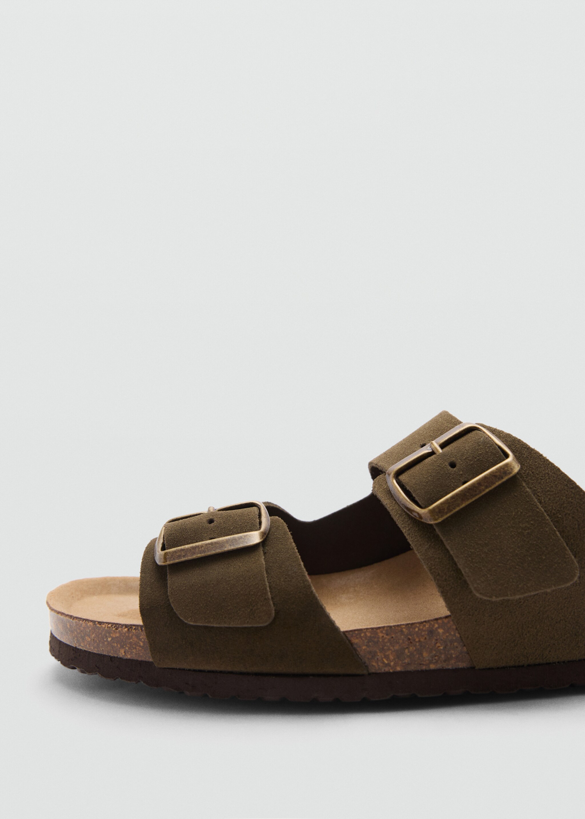 Split leather sandals with buckle - Details of the article 1, Khaki. Ref: 77030389-00.