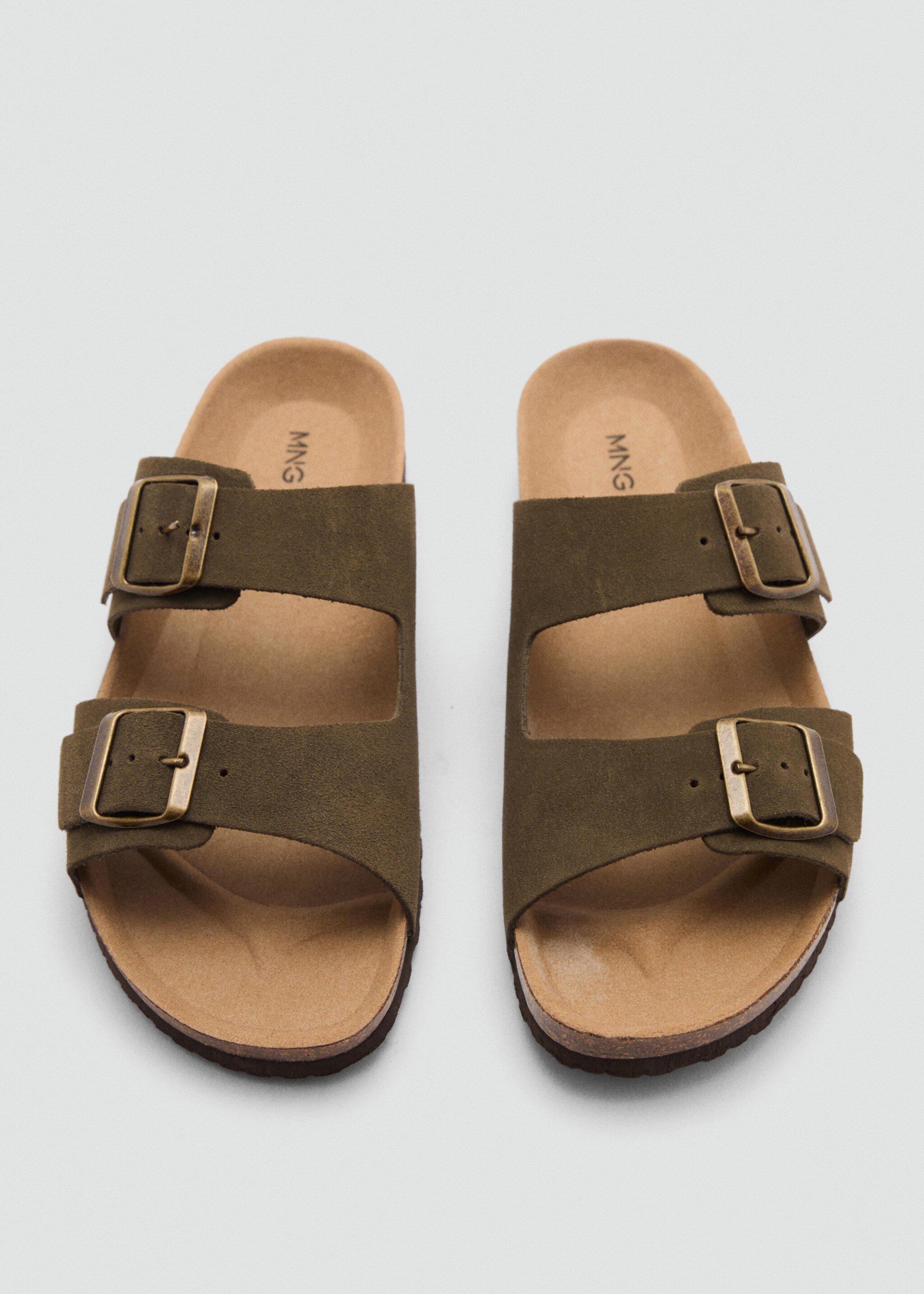 Split leather sandals with buckle - Details of the article 2, Khaki. Ref: 77030389-00.