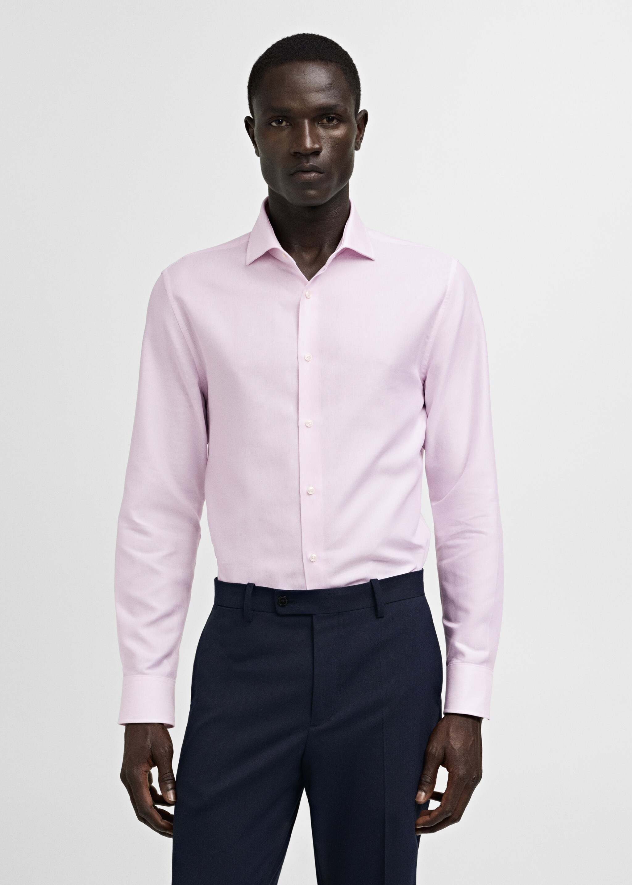 Slim-fit micro-stripe twill suit shirt - Medium plane