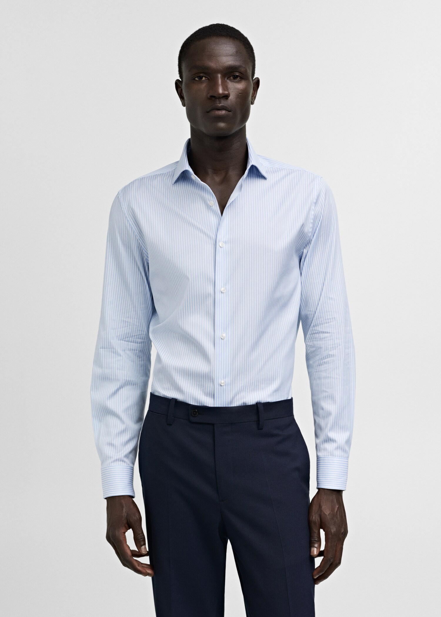 Regular-fit cotton striped suit shirt - Medium plane