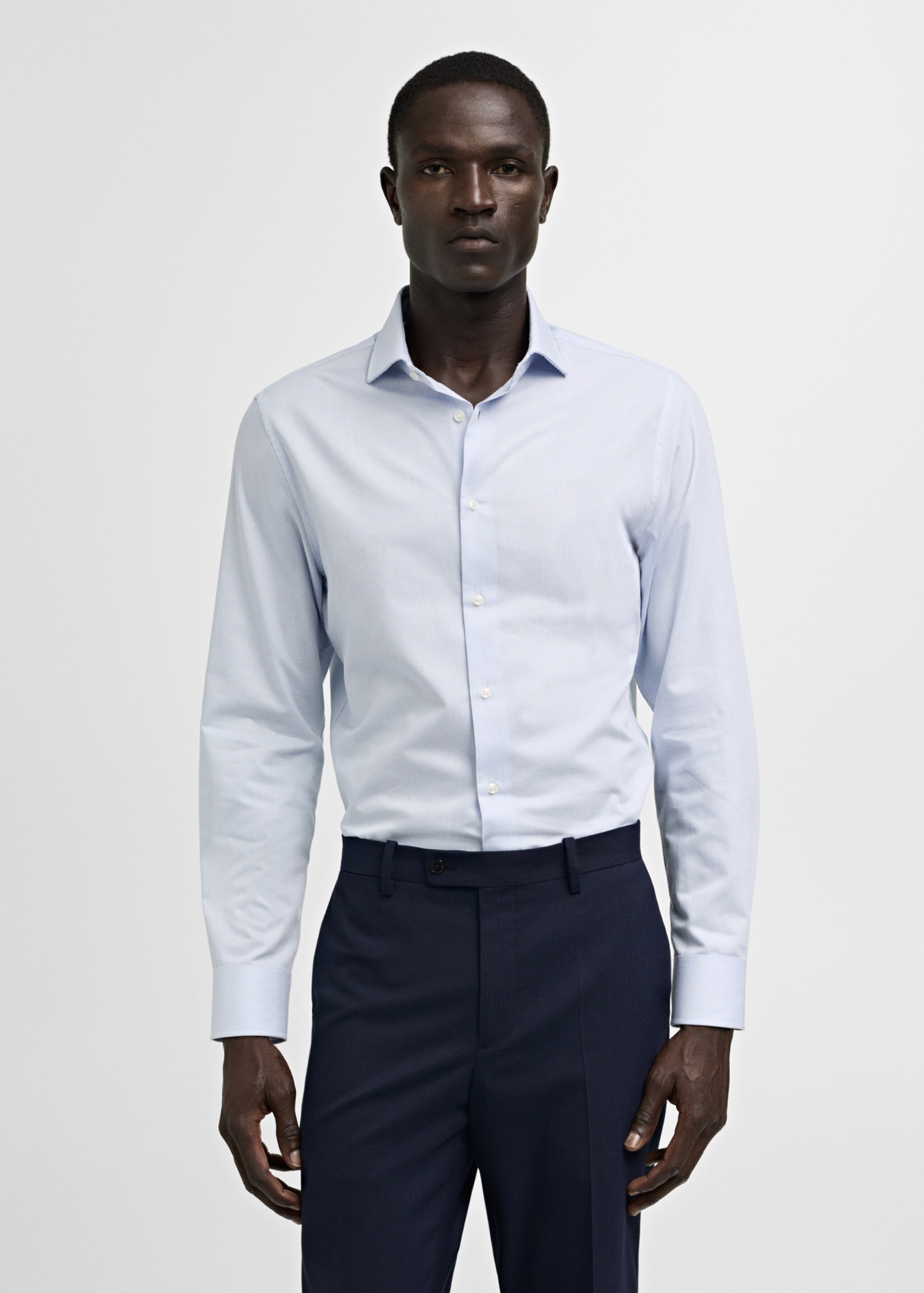 Slim-fit twill pinstripe suit shirt - Medium plane