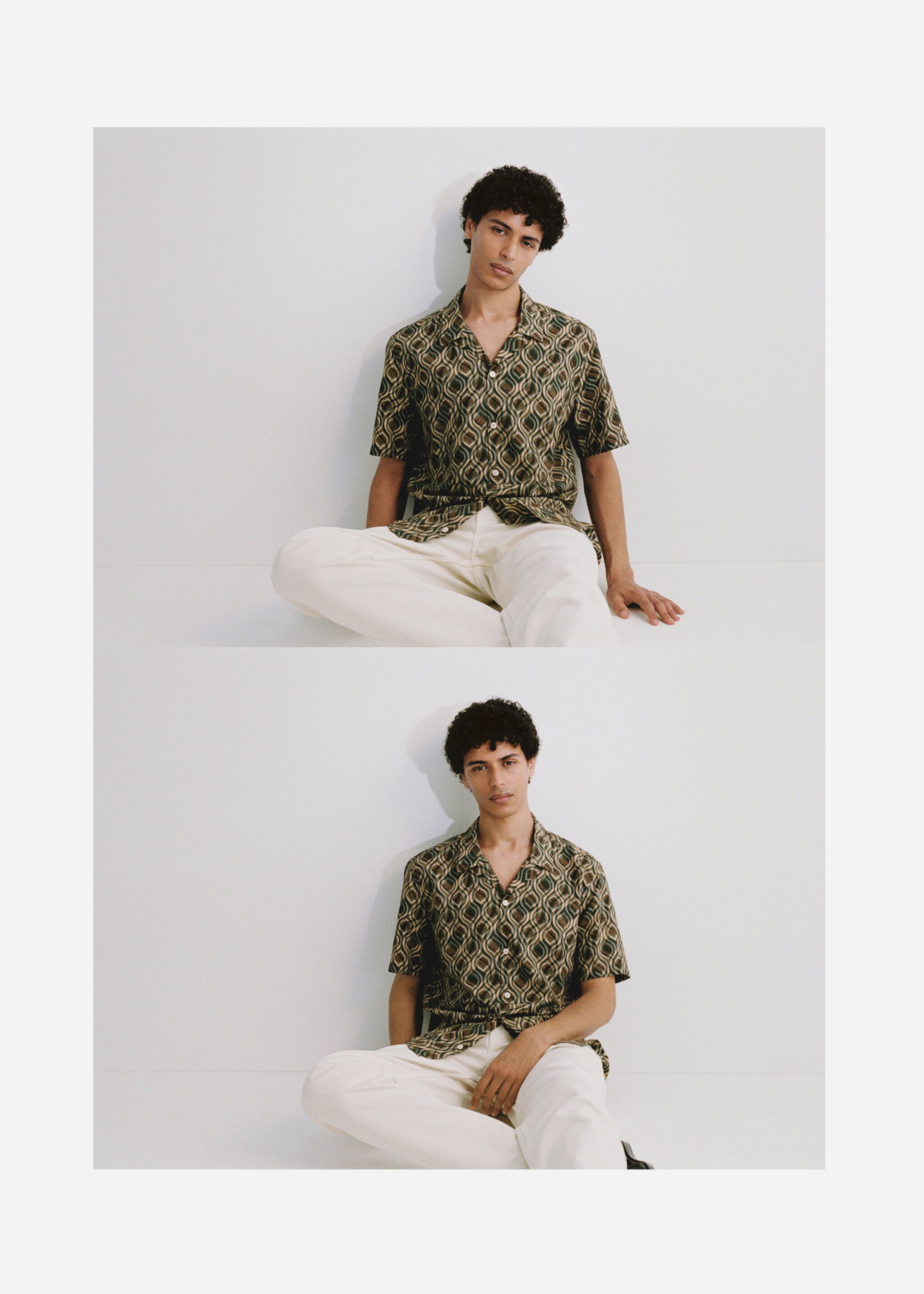 Printed fluid regular-fit shirt - Details of the article 5, Khaki. Ref: 77030623-00.