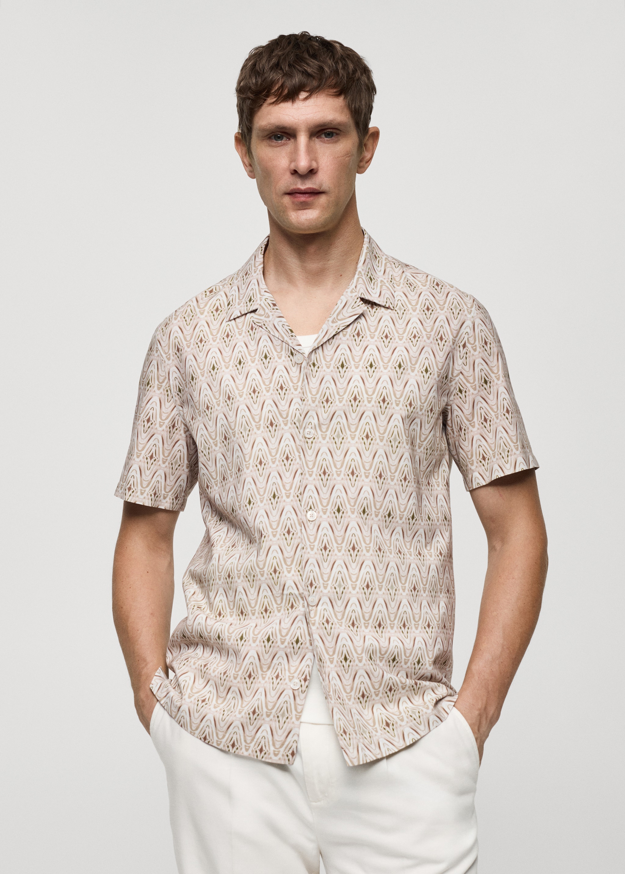 Printed flowing shirt with bowling collar - Medium plane