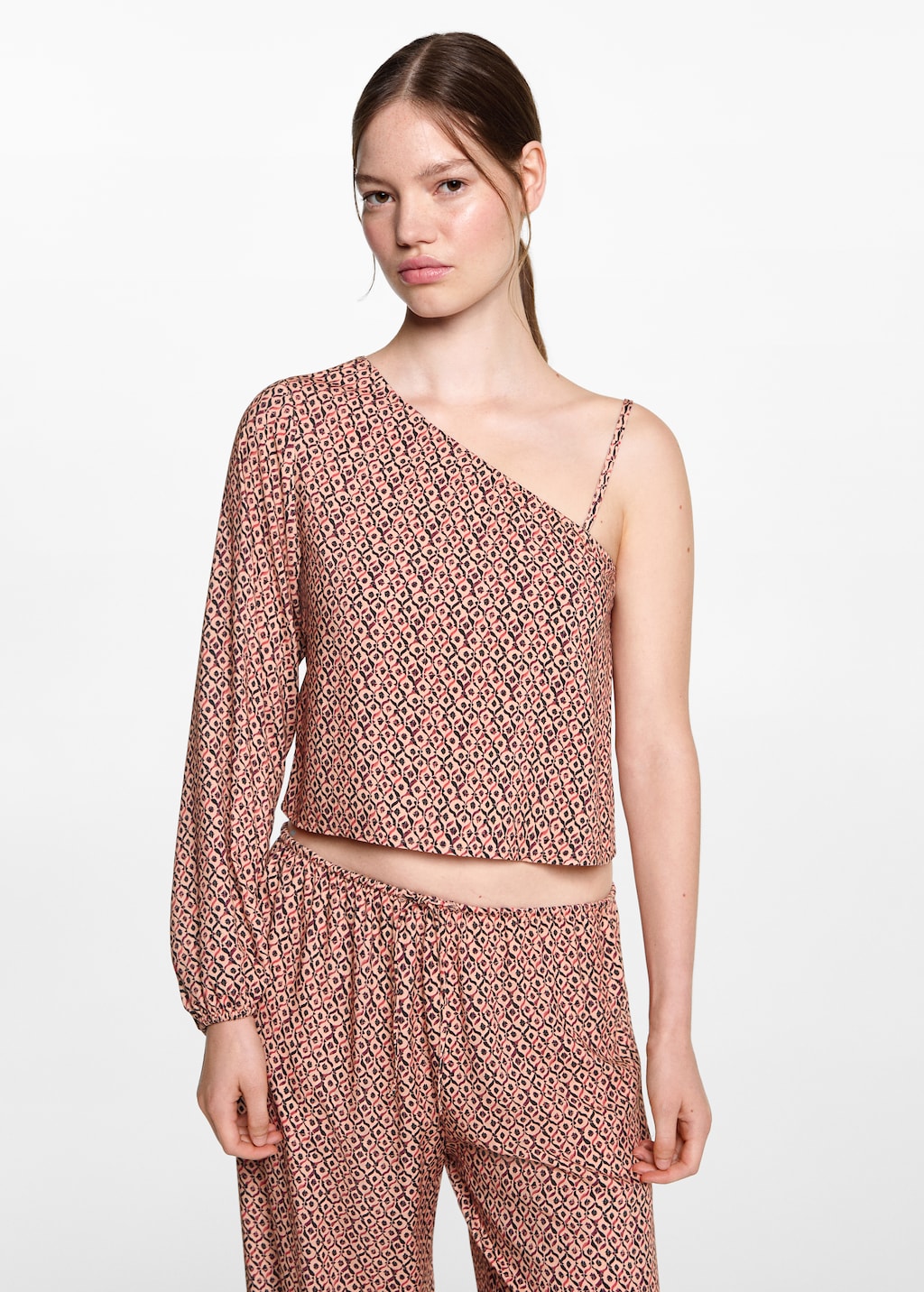 Mango Asymmetrische Bluse mit Motiv