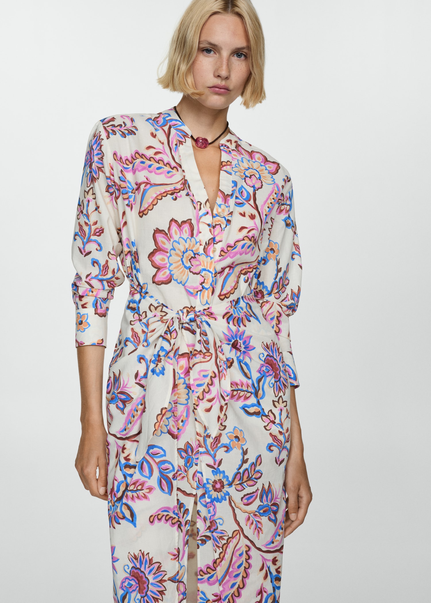 Floral print dress with bow - Women | MANGO Belize