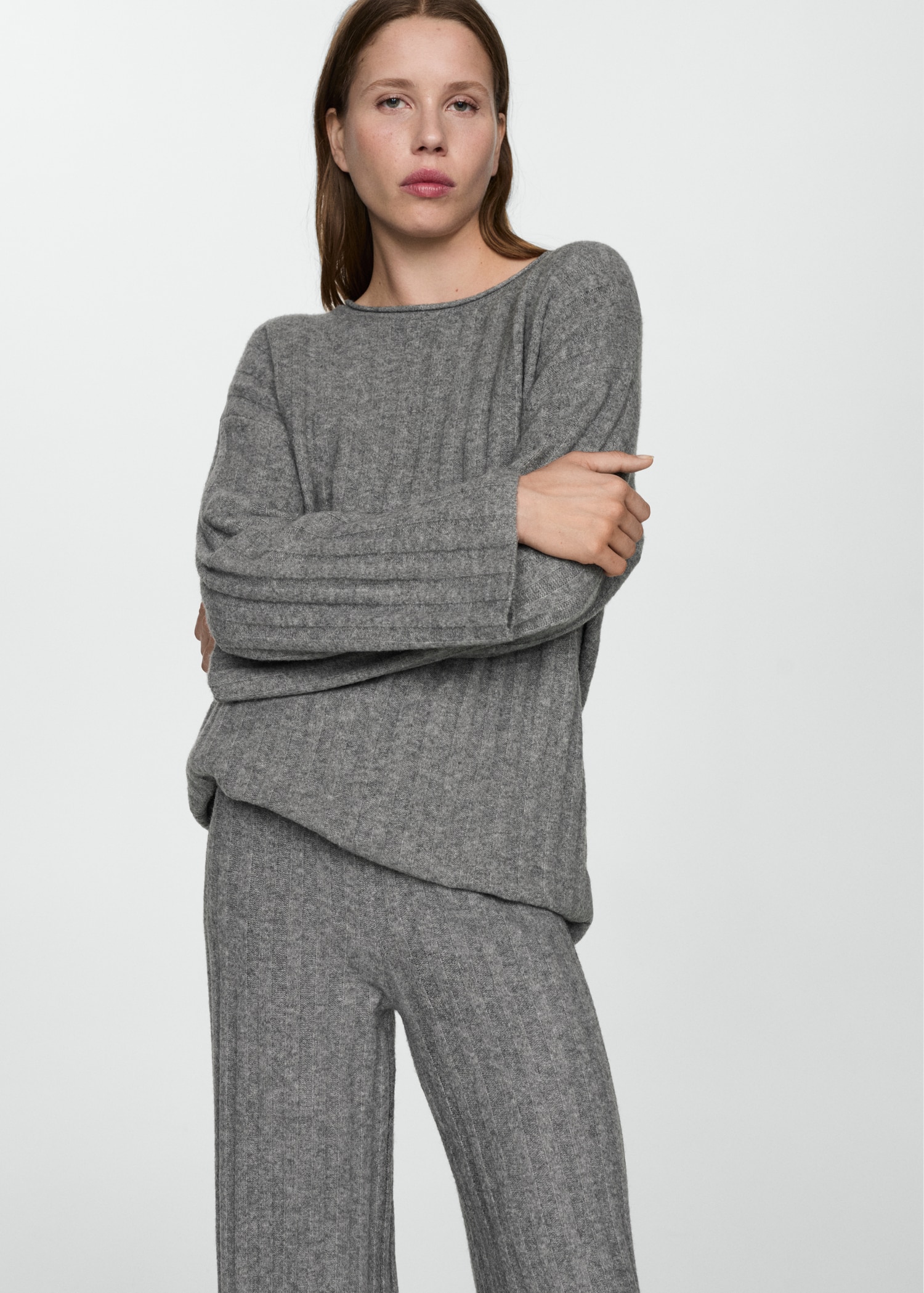 Straight-fit rib-knit trousers