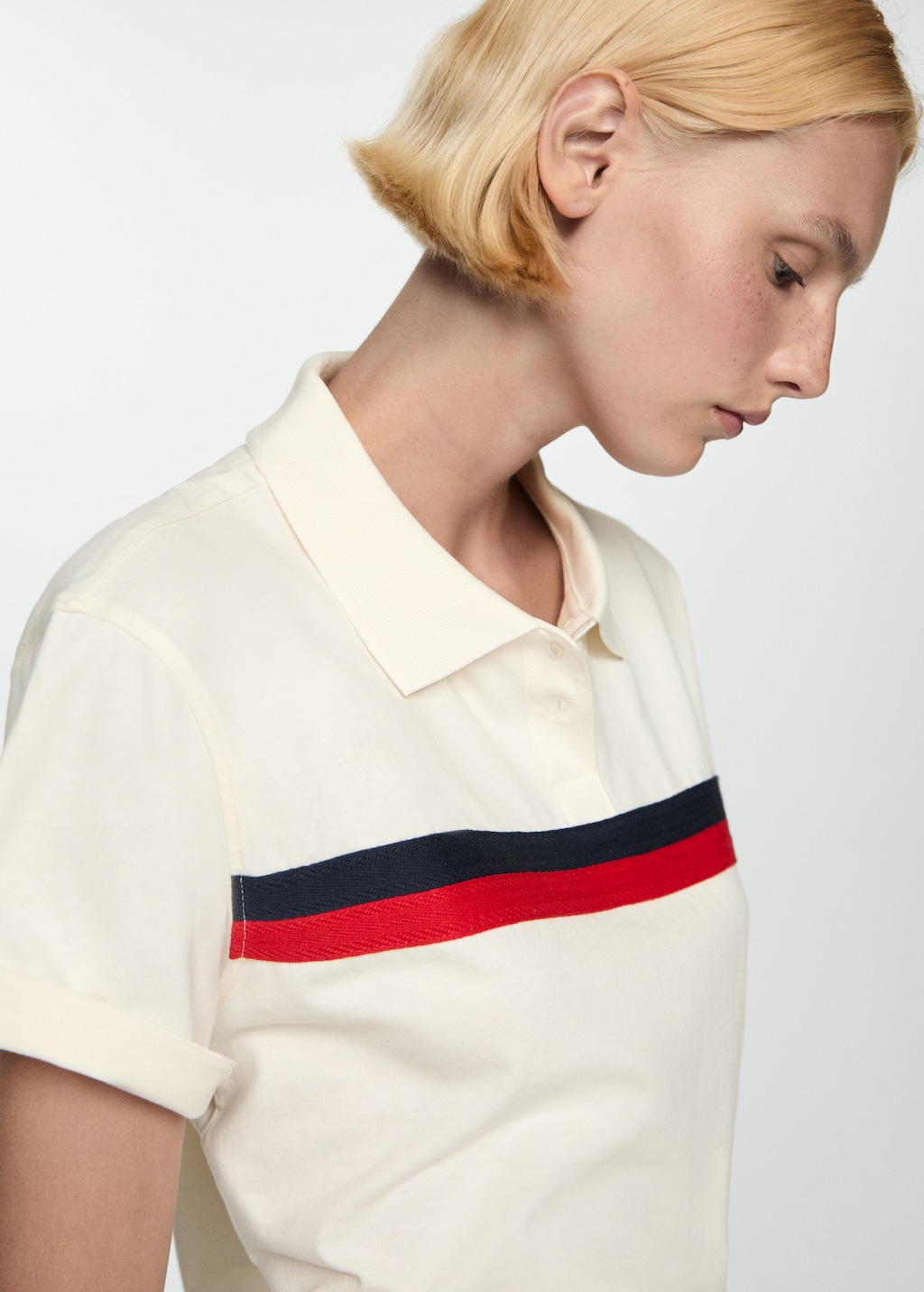 Cropped polo shirt with striped detail Women MANGO Malaysia