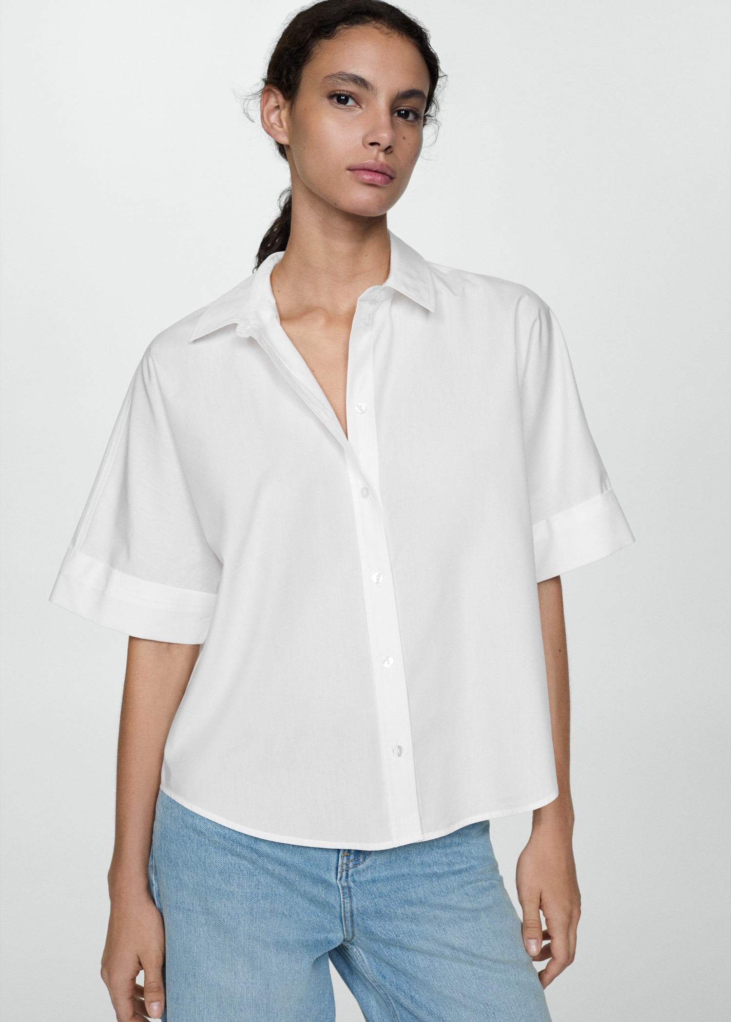 Short-sleeved lyocell cotton shirt - Medium plane