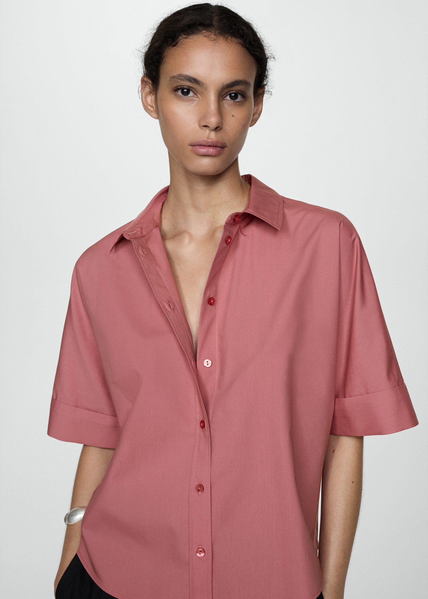 Short-sleeved lyocell cotton shirt - Medium plane