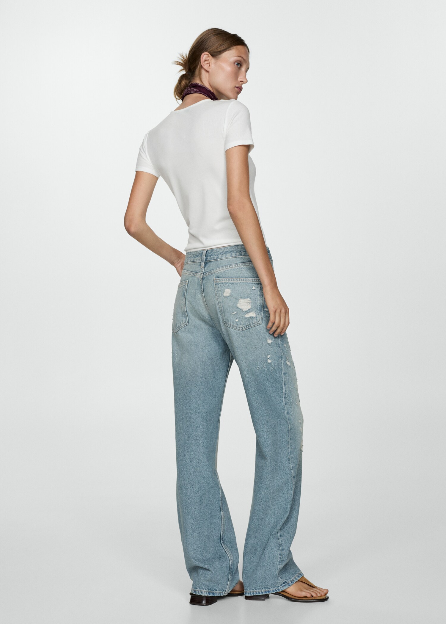 Jeans rectos rotos decorativos - Reverso del artículo
