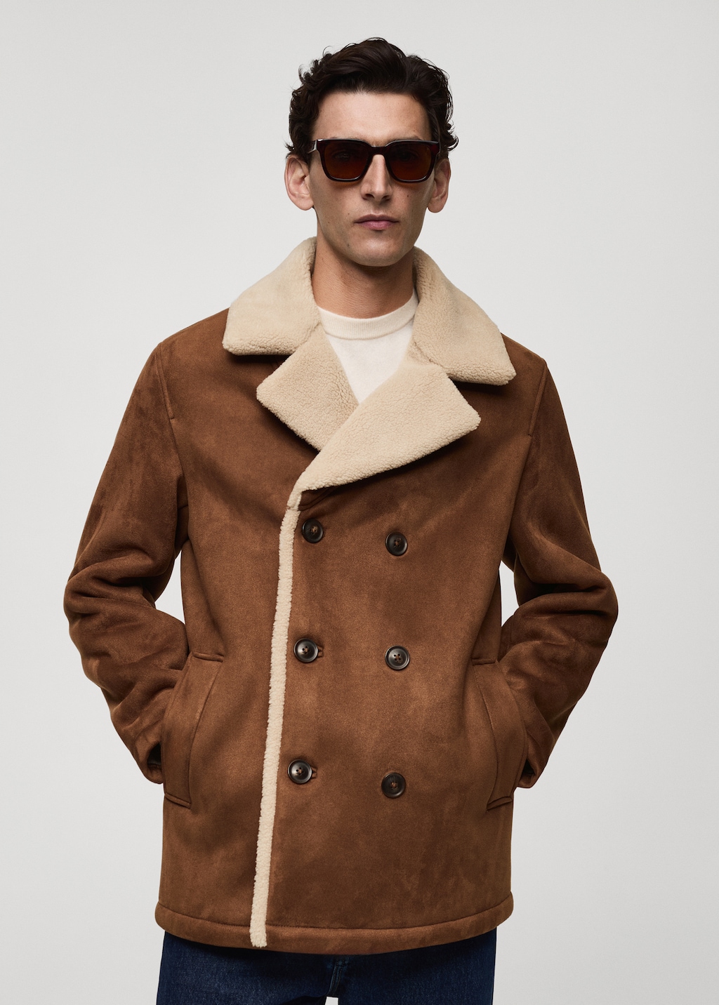 Suede effect sheepskin coat Men MANGO Cambodia