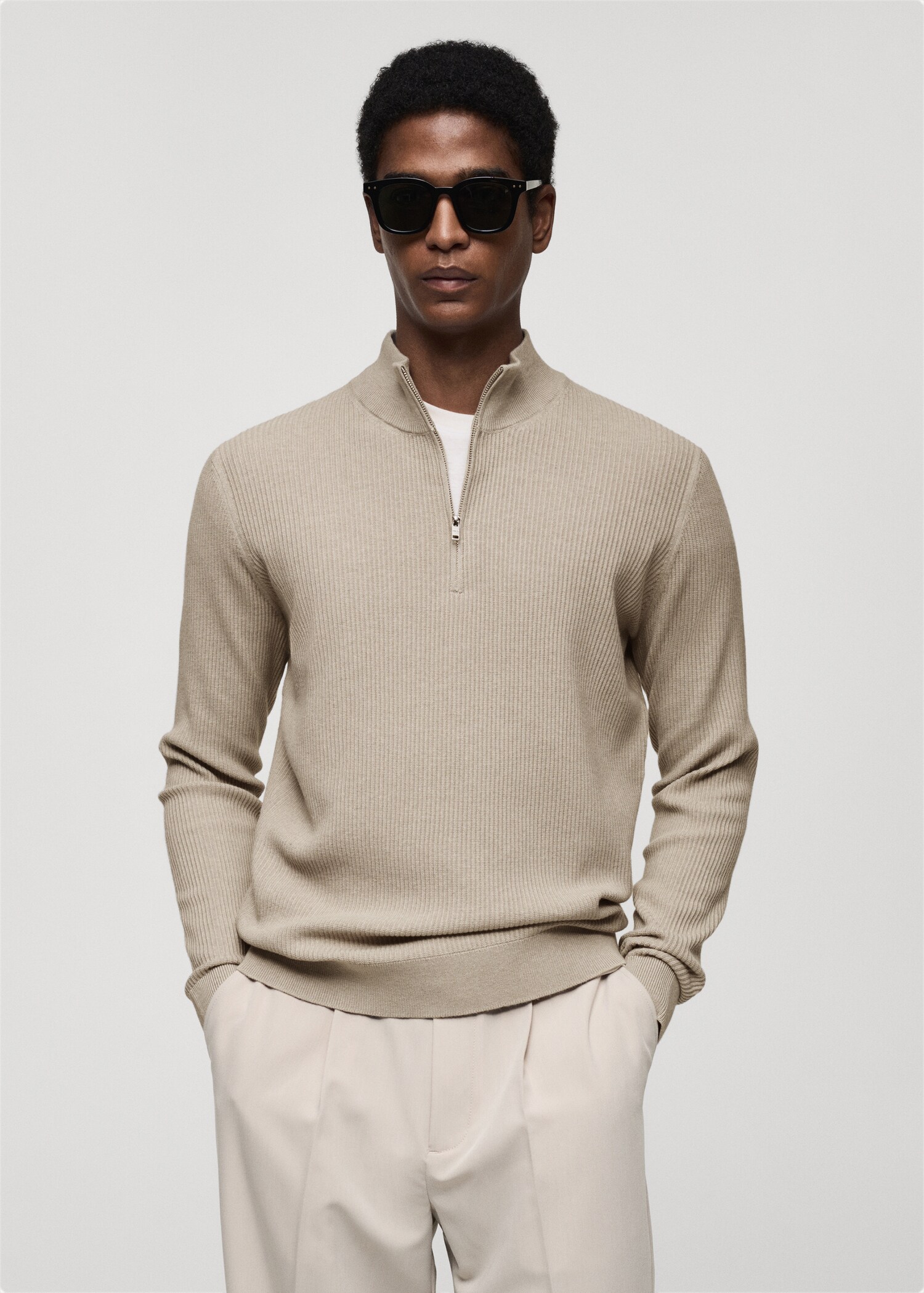 Pull-over maille côtelée col zippé - Plan moyen