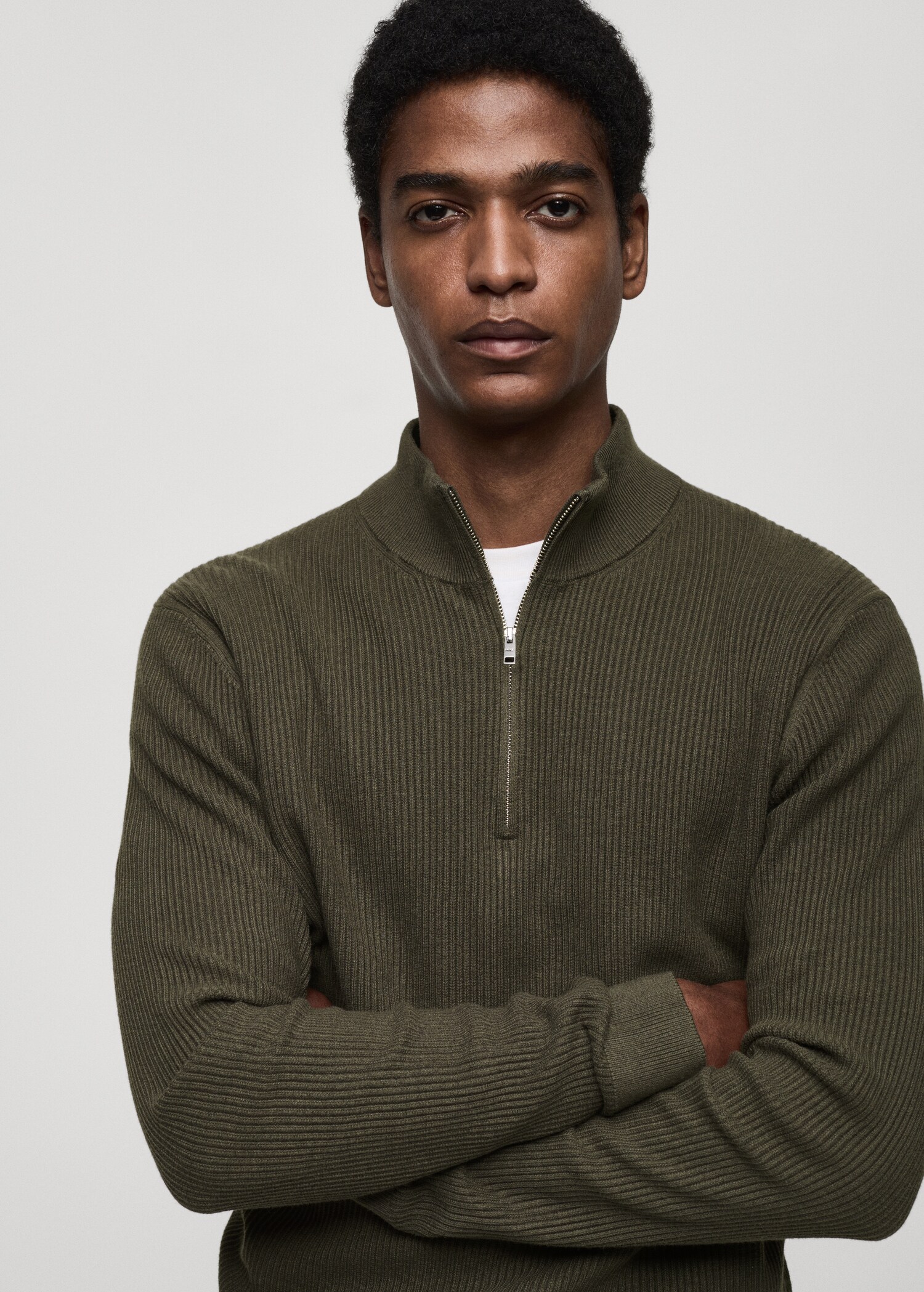 Pull-over maille côtelée col zippé - Détail de l'article 1