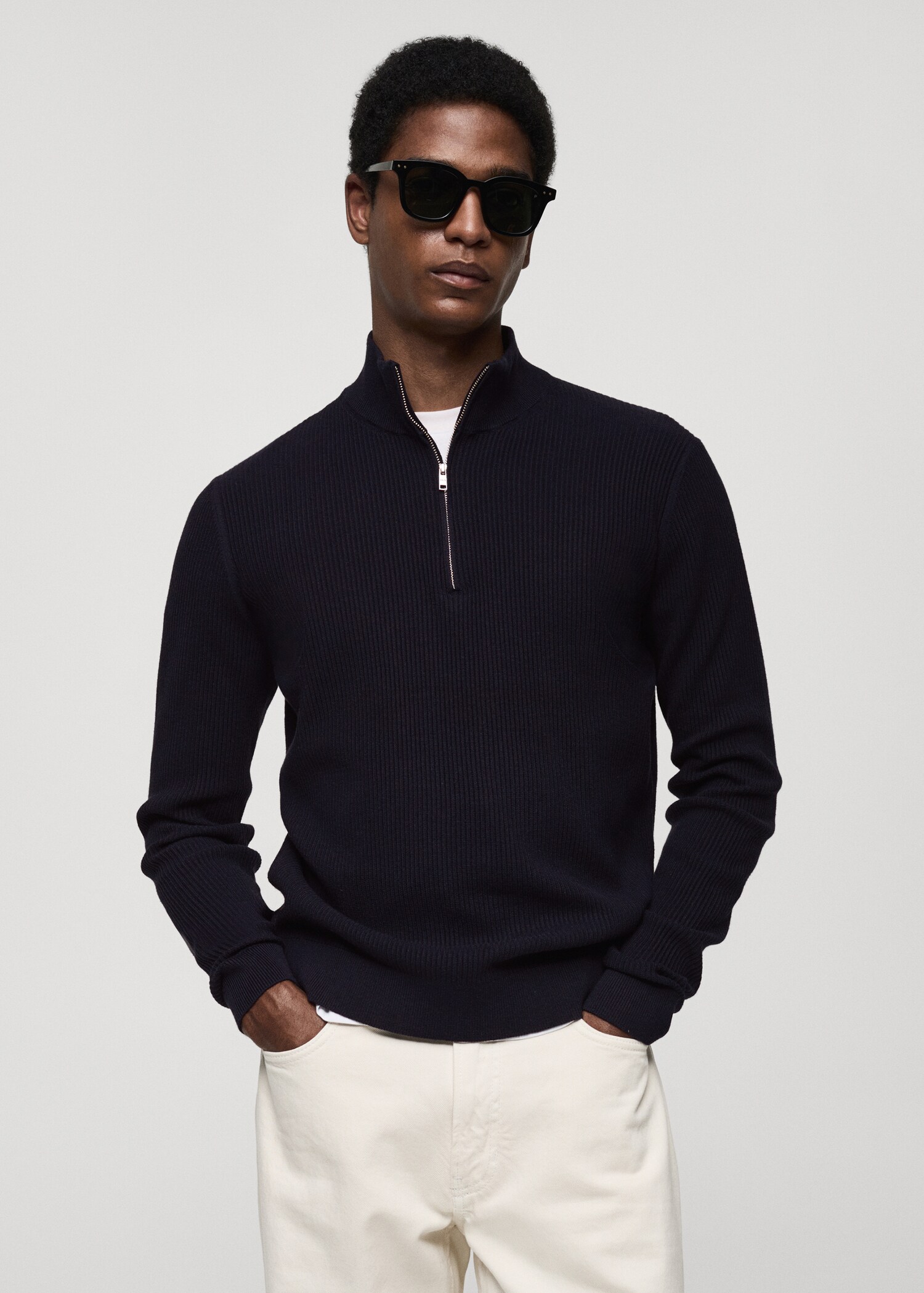 Pull-over maille côtelée col zippé - Plan moyen