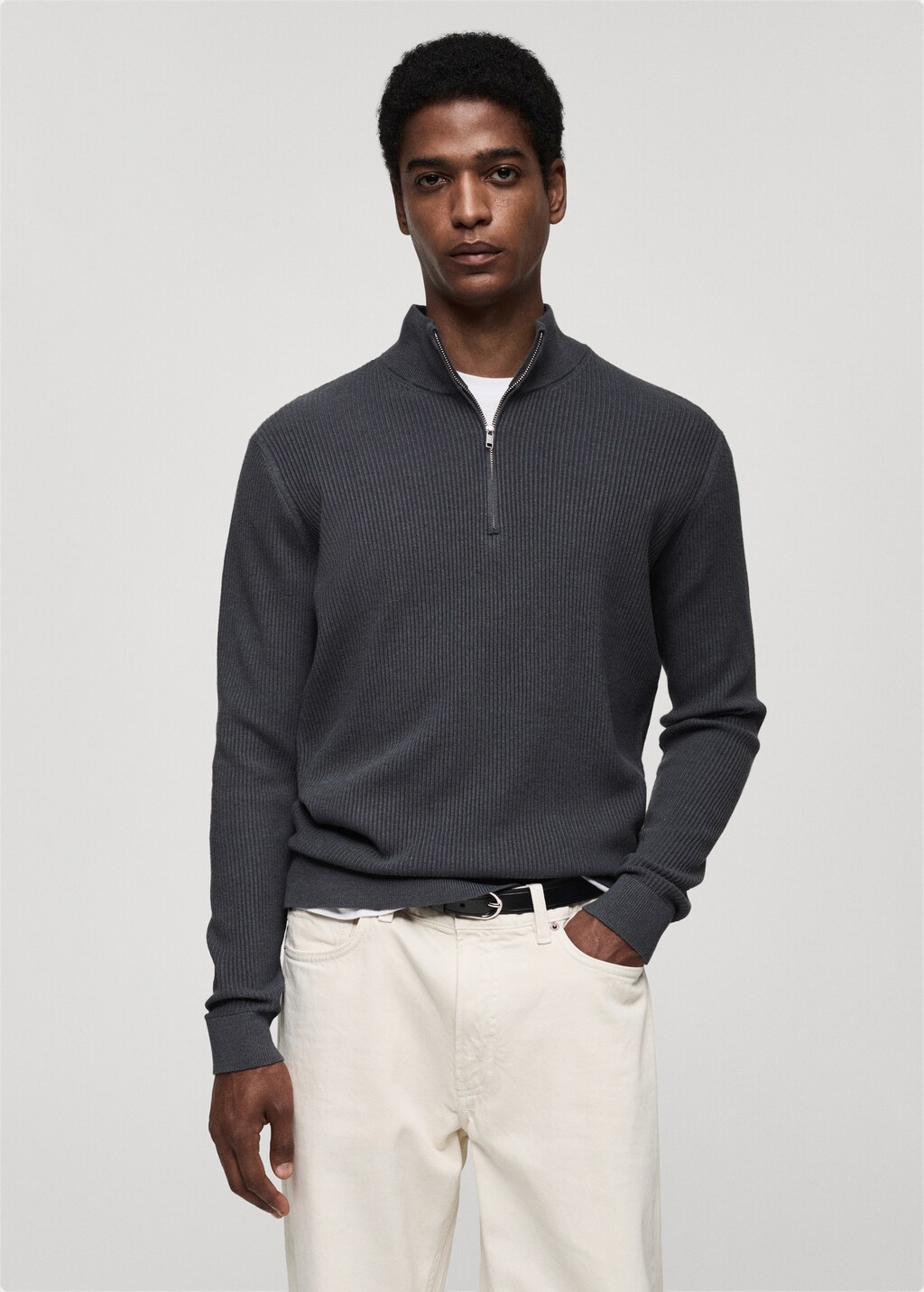 Ribbed sweater with zipper neck Men MANGO Lithuania