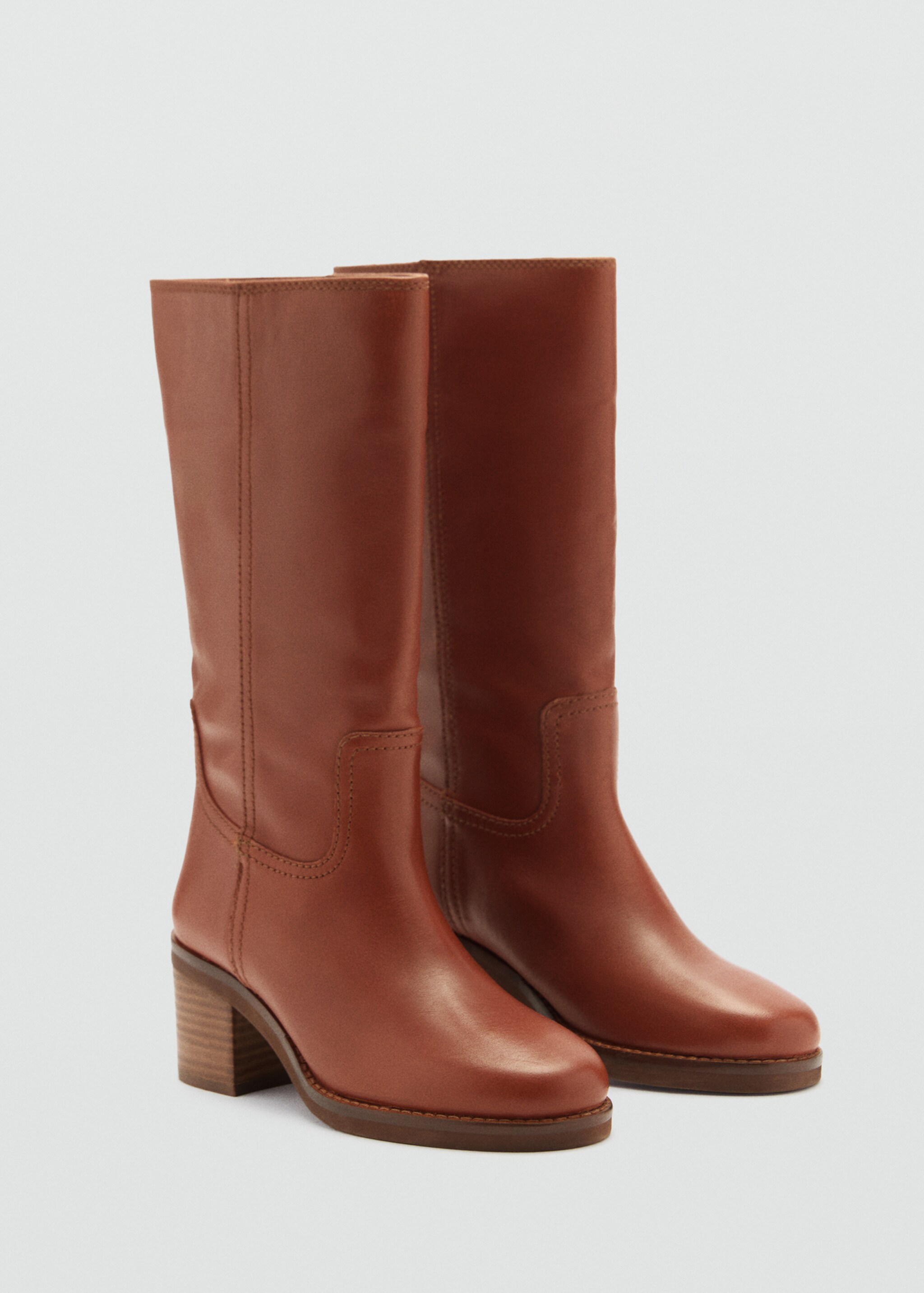 Leather ankle boots with block heel - Medium plane