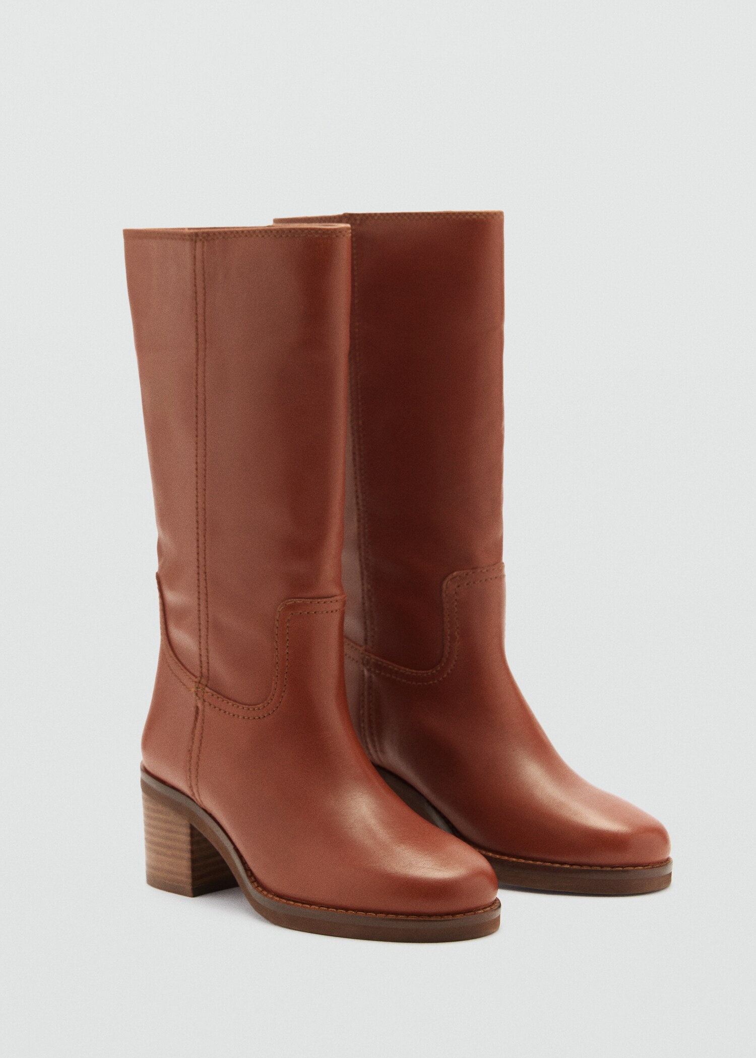 Leather ankle boots with block heel - Medium plane