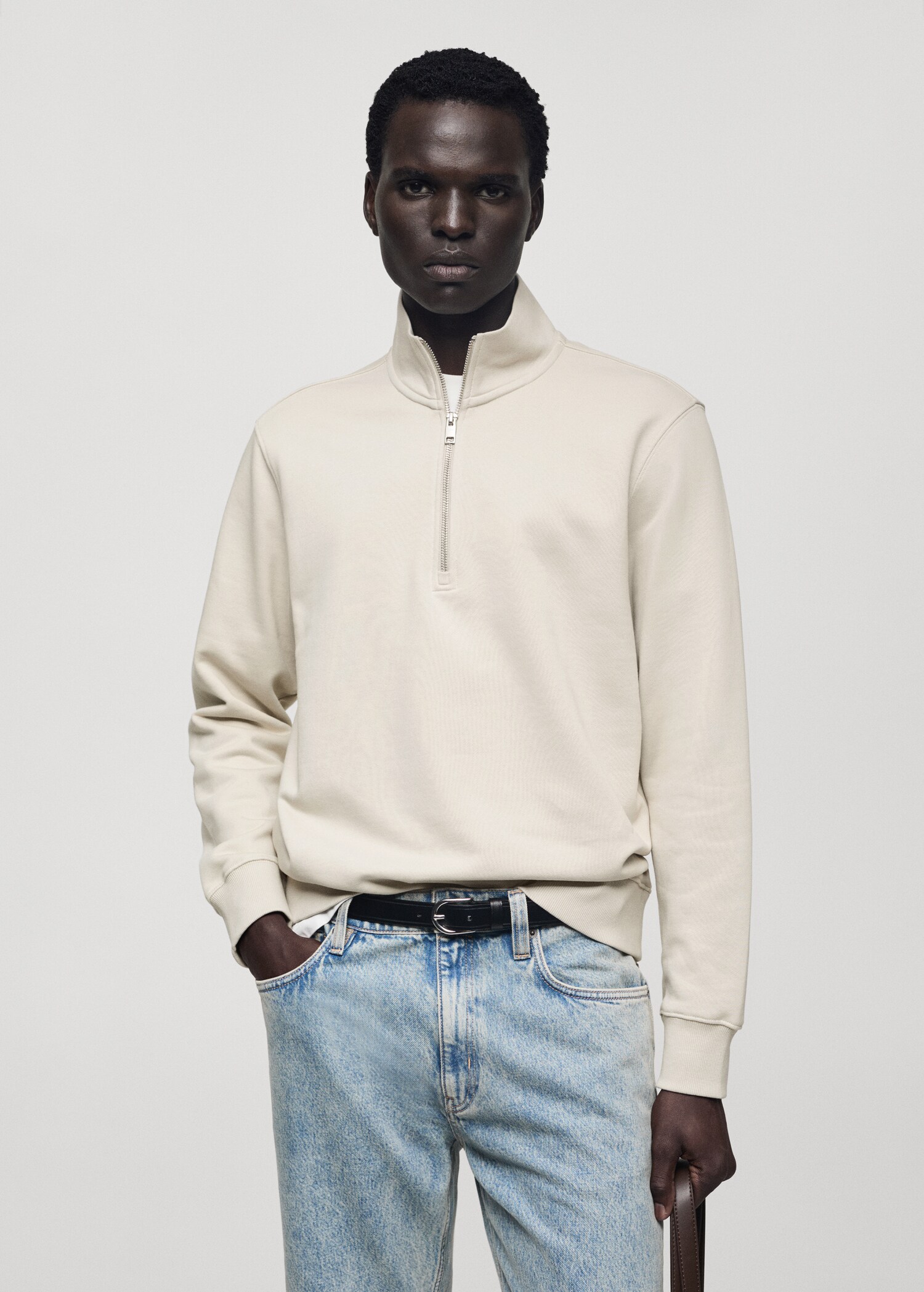 Zipper cotton sweater - Medium plane
