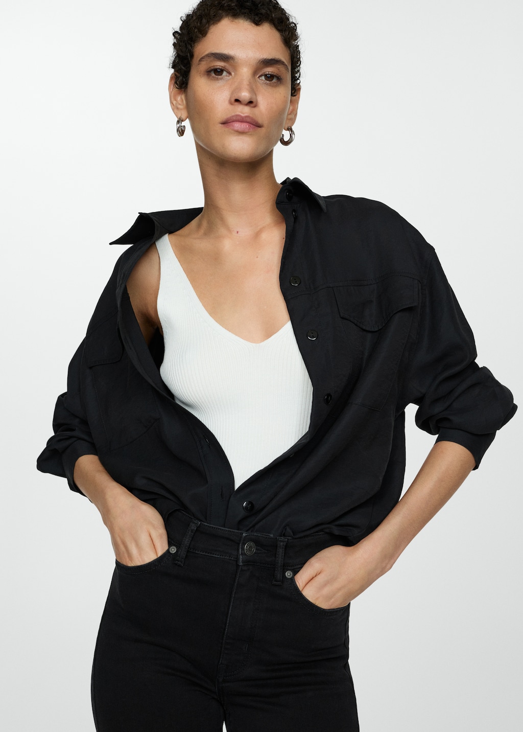 Black shirt high waisted jeans discount