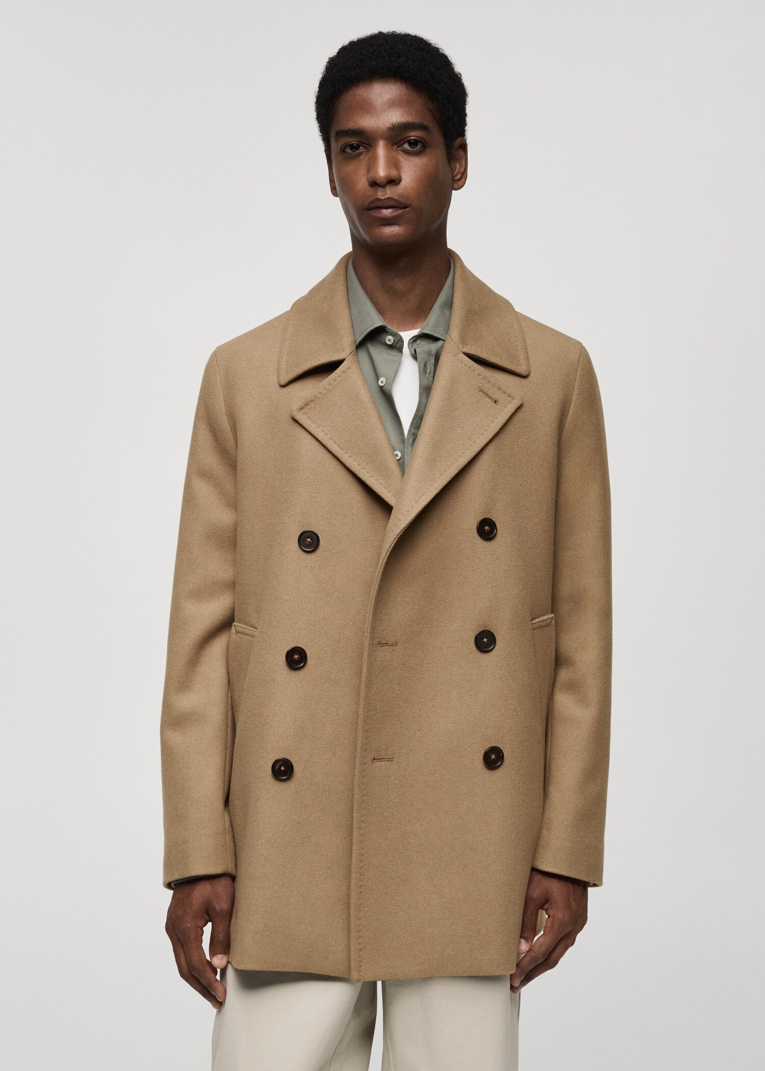 Wool double-breasted coat with buttons - Medium plane