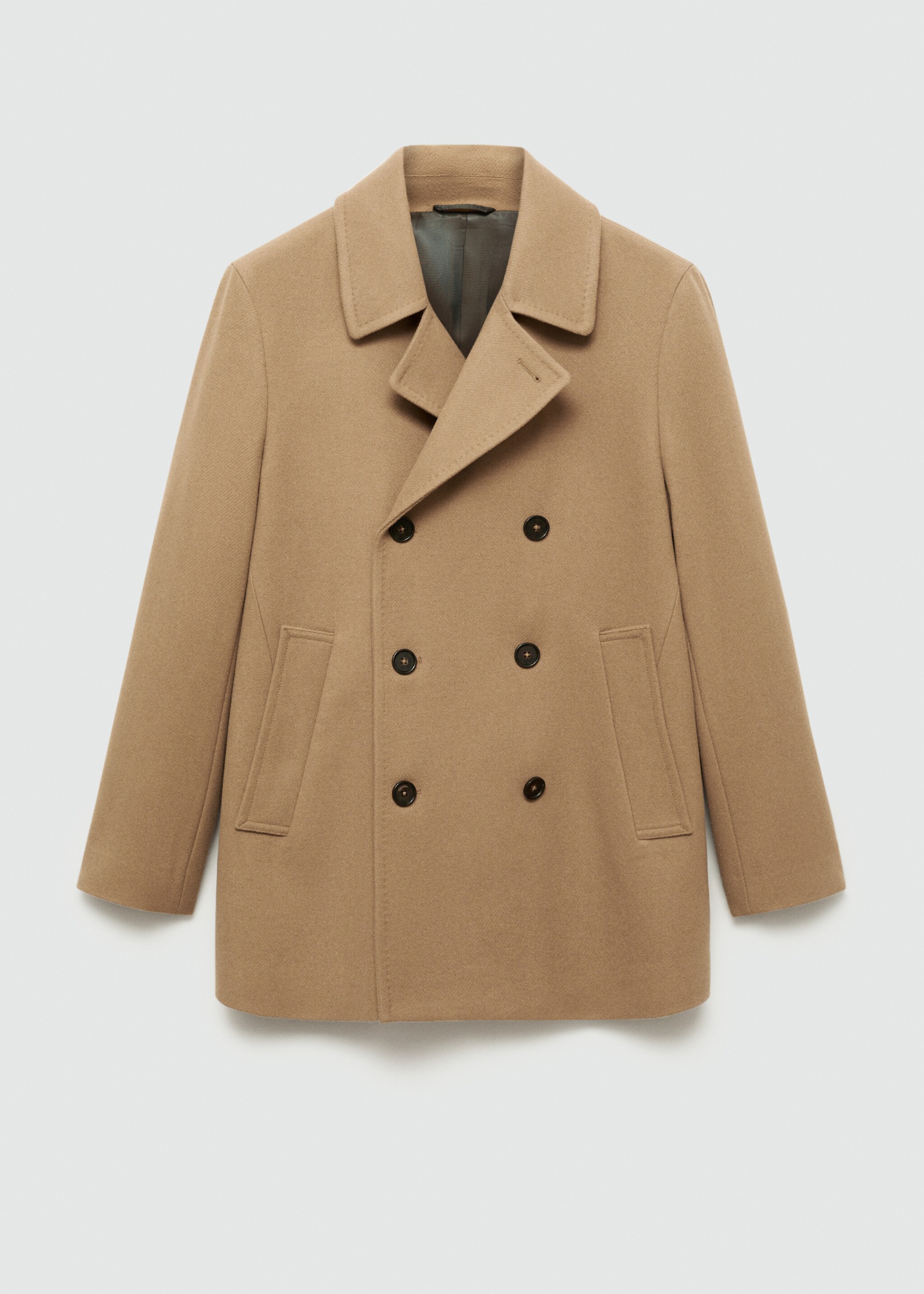 Wool double-breasted coat with buttons - Article without model, Medium Brown. Ref: 77035966-00.