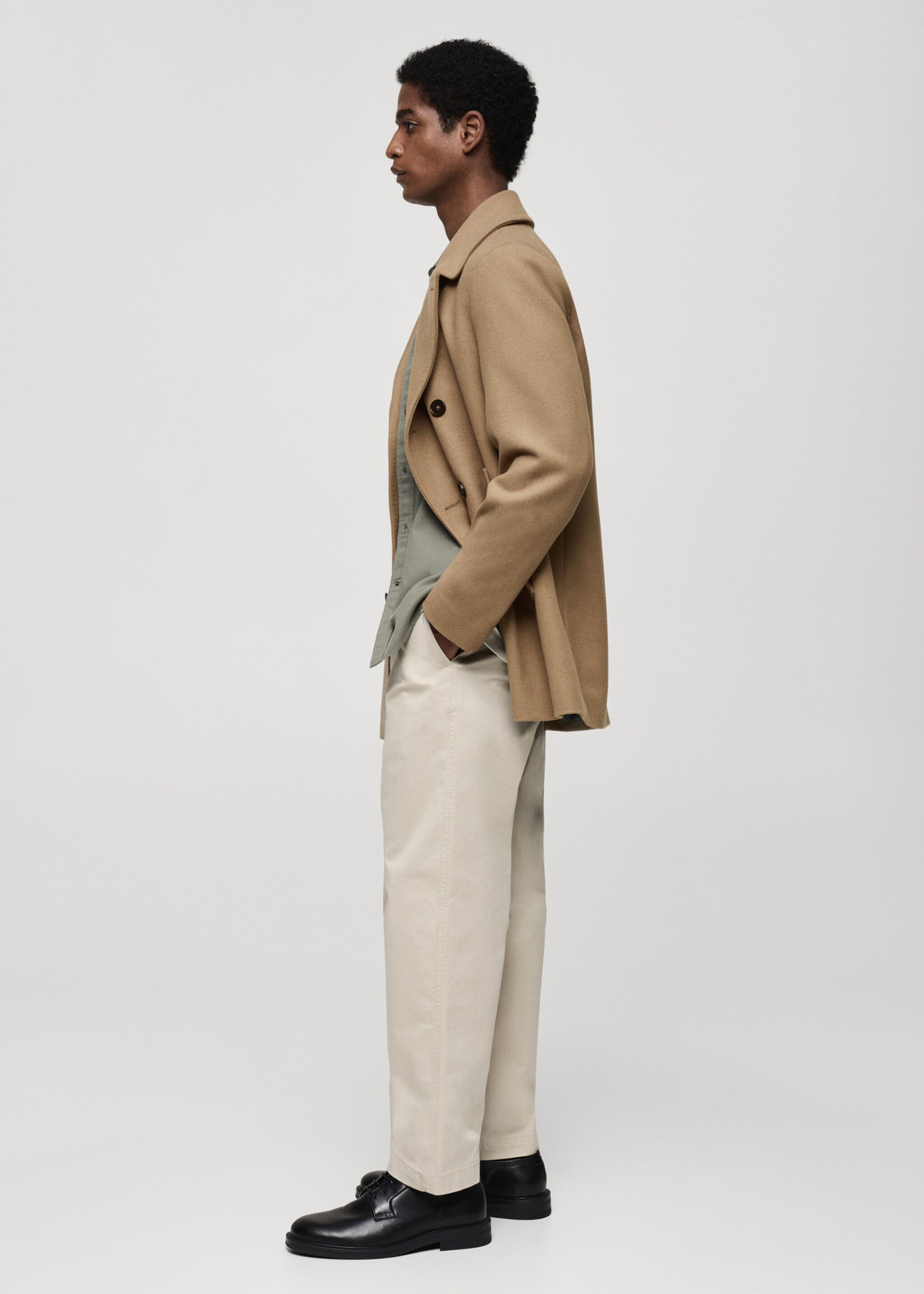 Wool double-breasted coat with buttons - Details of the article 2, Medium Brown. Ref: 77035966-00.