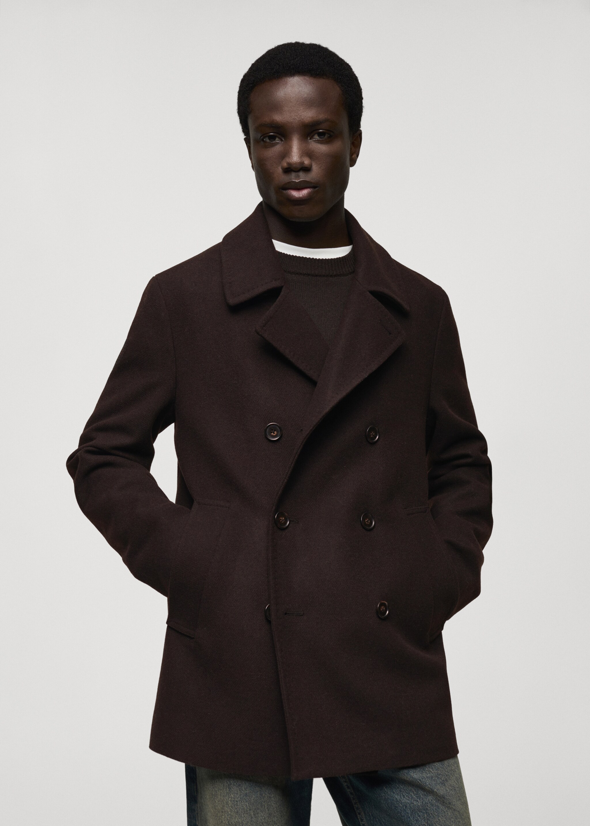 Wool double-breasted coat with buttons - Medium plane